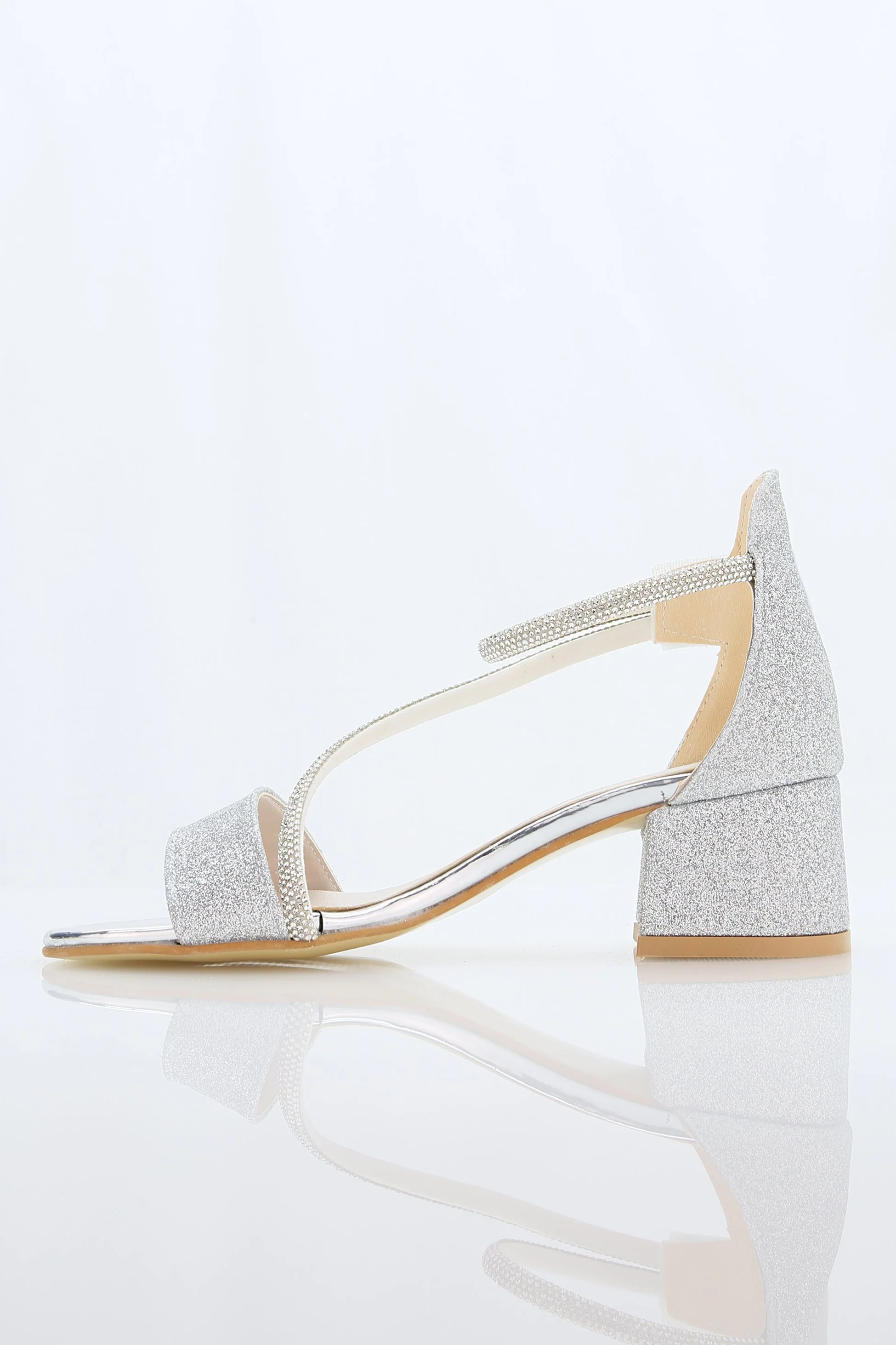 Girls Block Heel Sandals with Rhinestone Crossover Straps - DAZZLE - Silver - Image 3