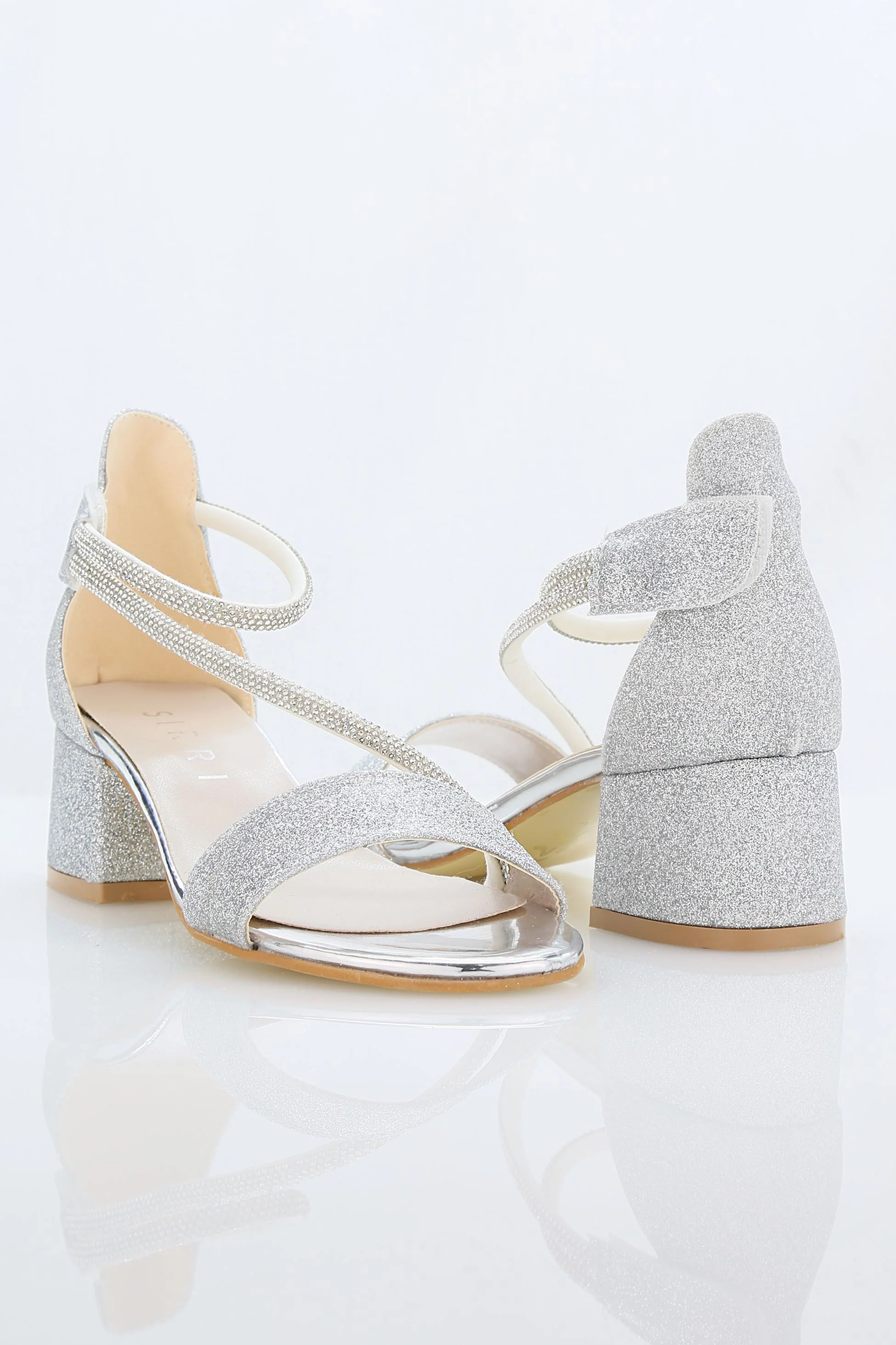 Girls Block Heel Sandals with Rhinestone Crossover Straps - DAZZLE - Silver - Image 5