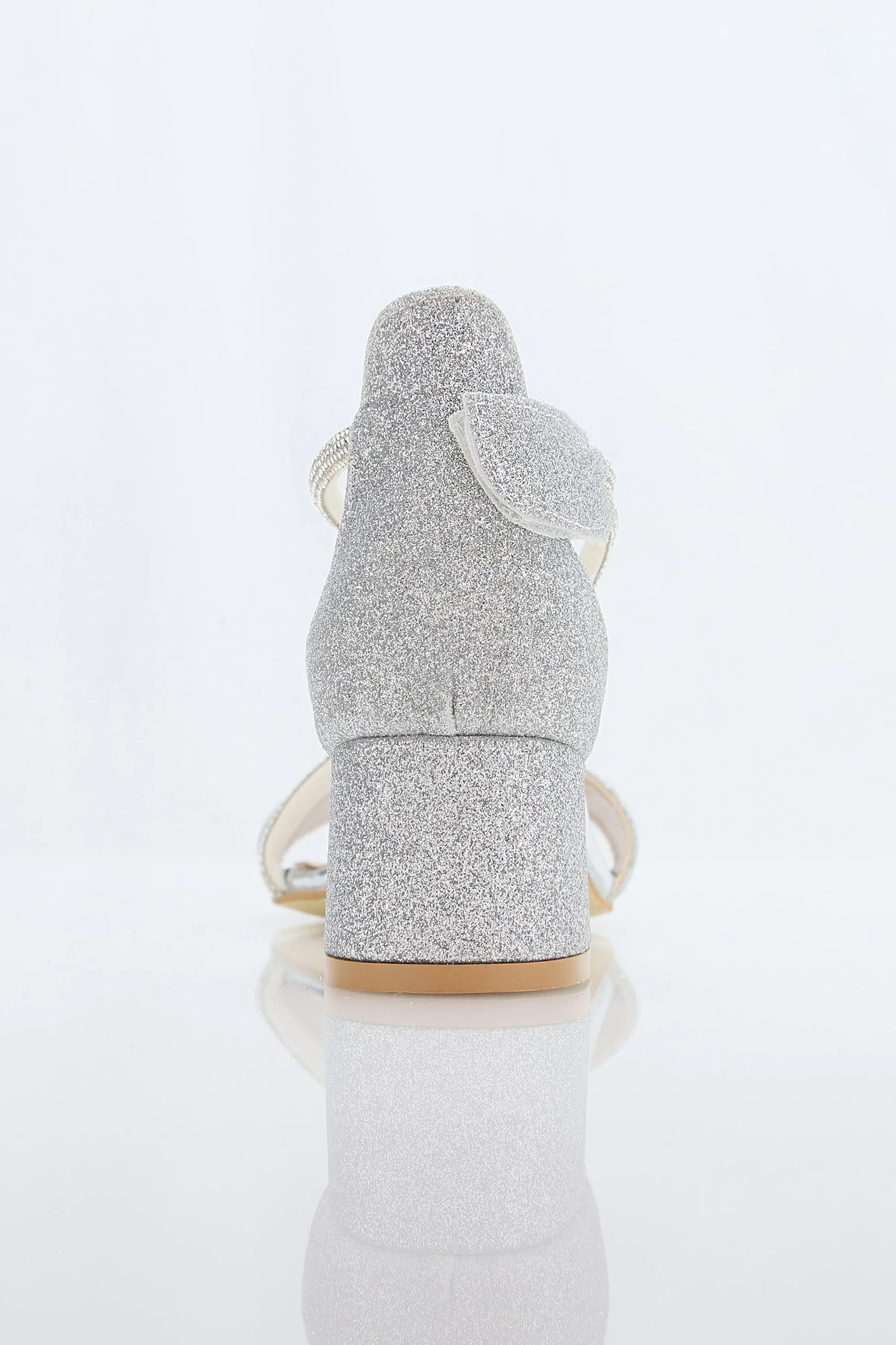 Girls Block Heel Sandals with Rhinestone Crossover Straps - DAZZLE - Silver - Image 6