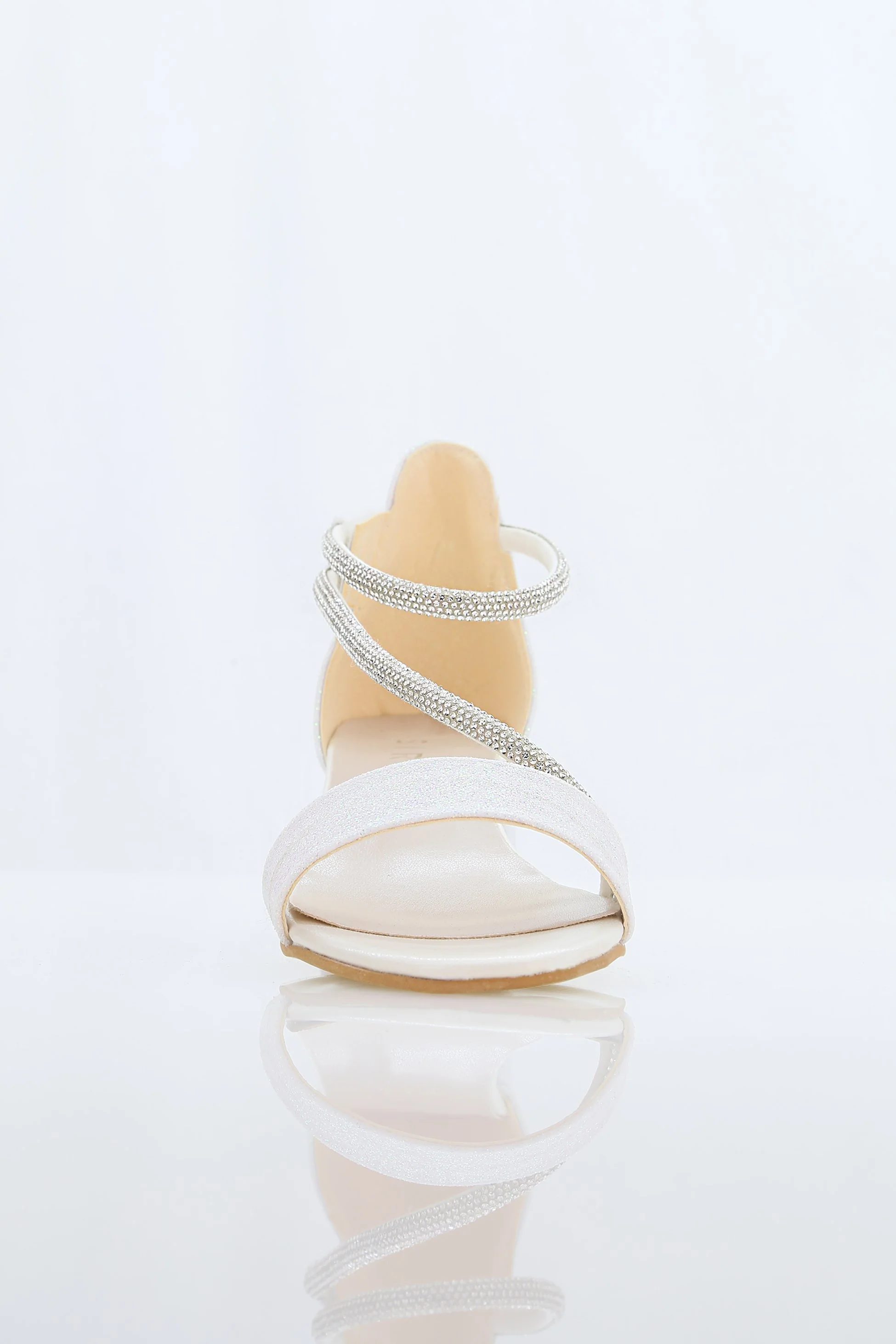 Girls Block Heel Sandals with Rhinestone Crossover Straps - DAZZLE - White - Image 4