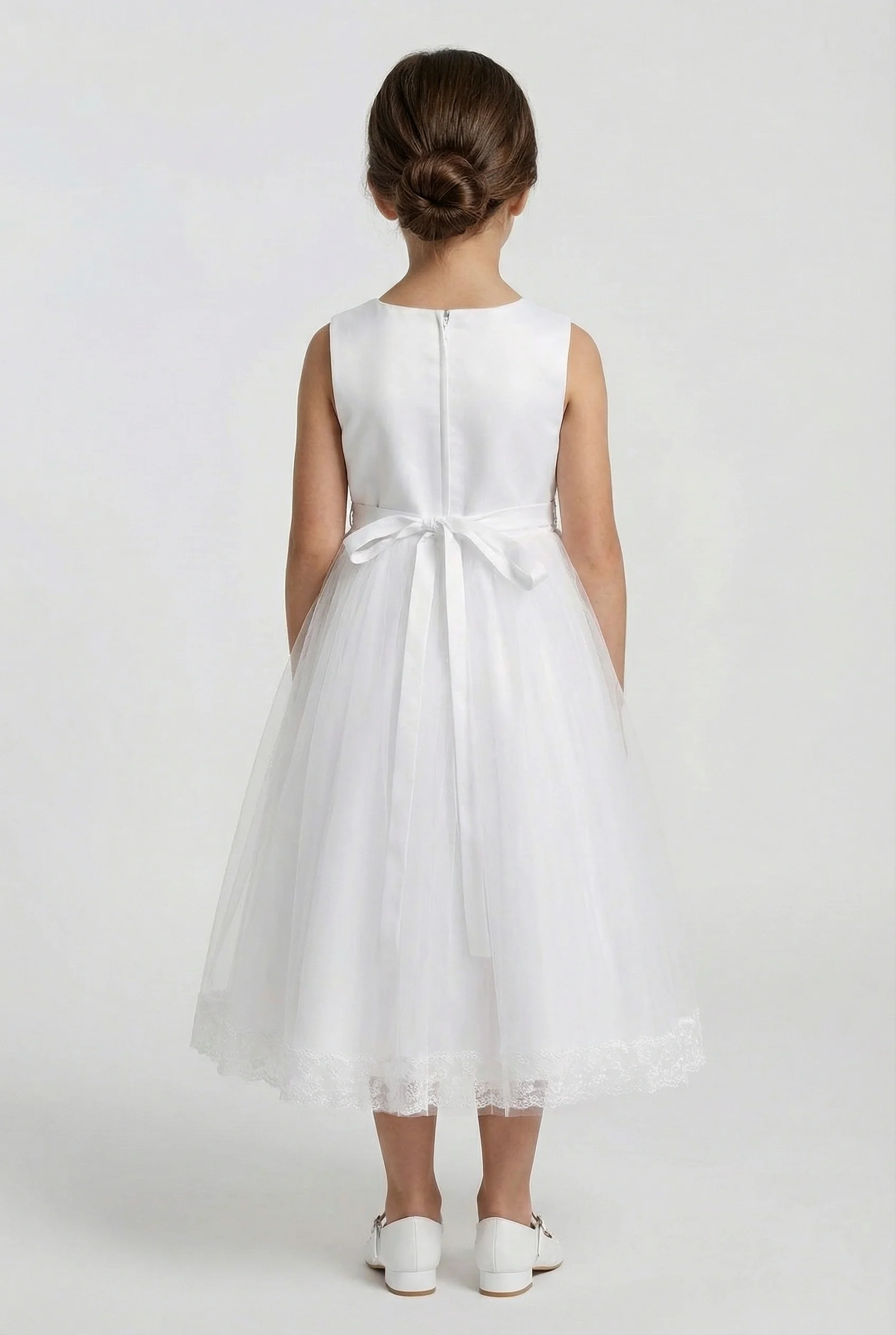 Girls Sleeveless Communion Dress with Lace Hem - Grace - White - Image 5
