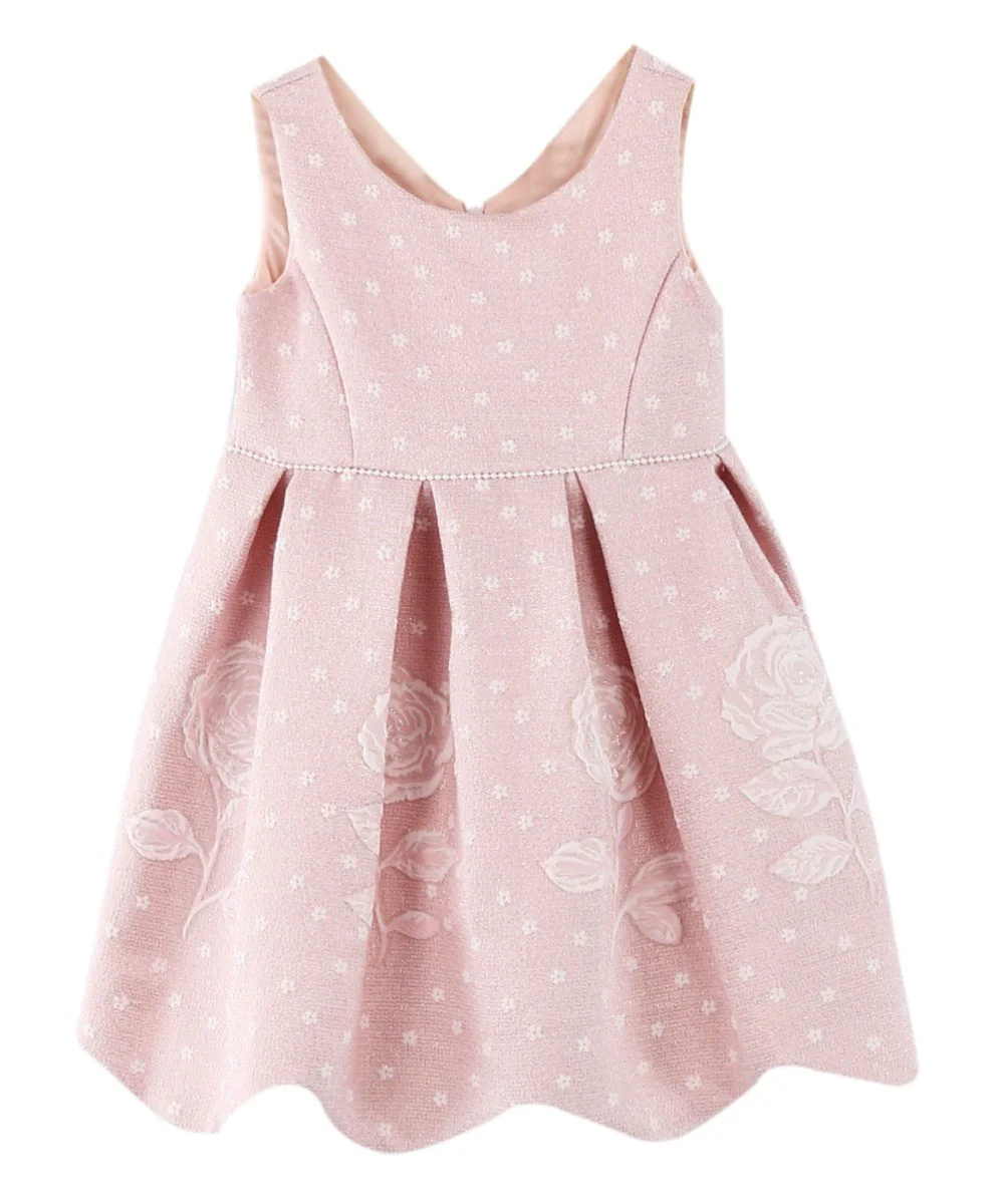 Girls Sleeveless Floral Embroidered Dress Set - Baby Pink - Image 4