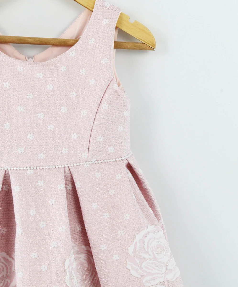 Girls Sleeveless Floral Embroidered Dress Set - Baby Pink - Image 5
