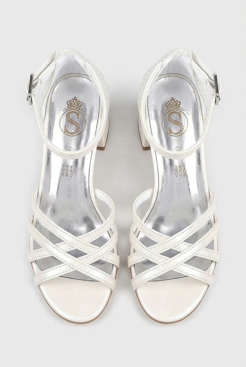 Girls Strappy Block Heel Sandals - White - Image 2