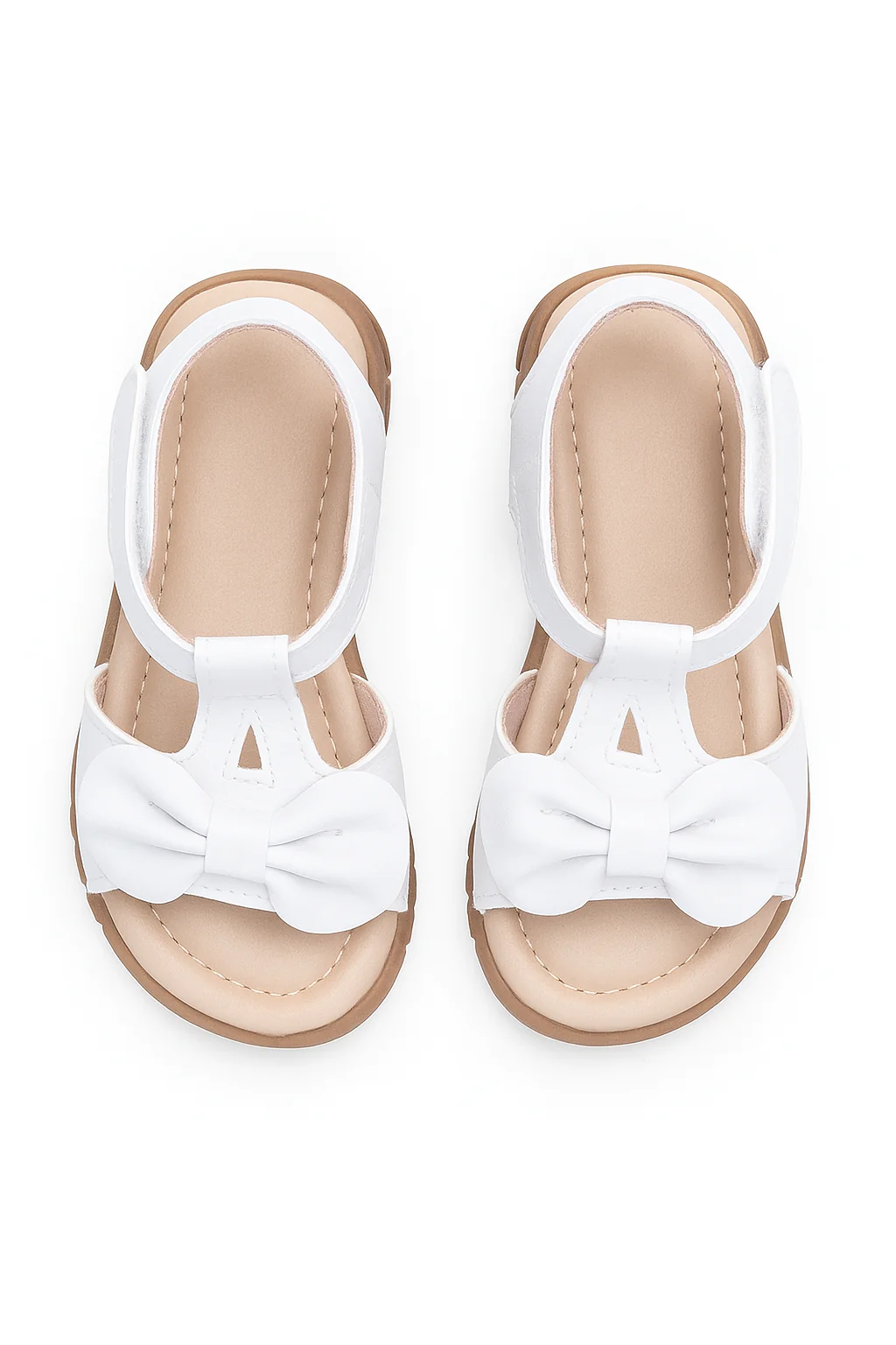 Little Girls’ T-Bar Sandal Shoes with Bow - MATILDA - White - Image 2