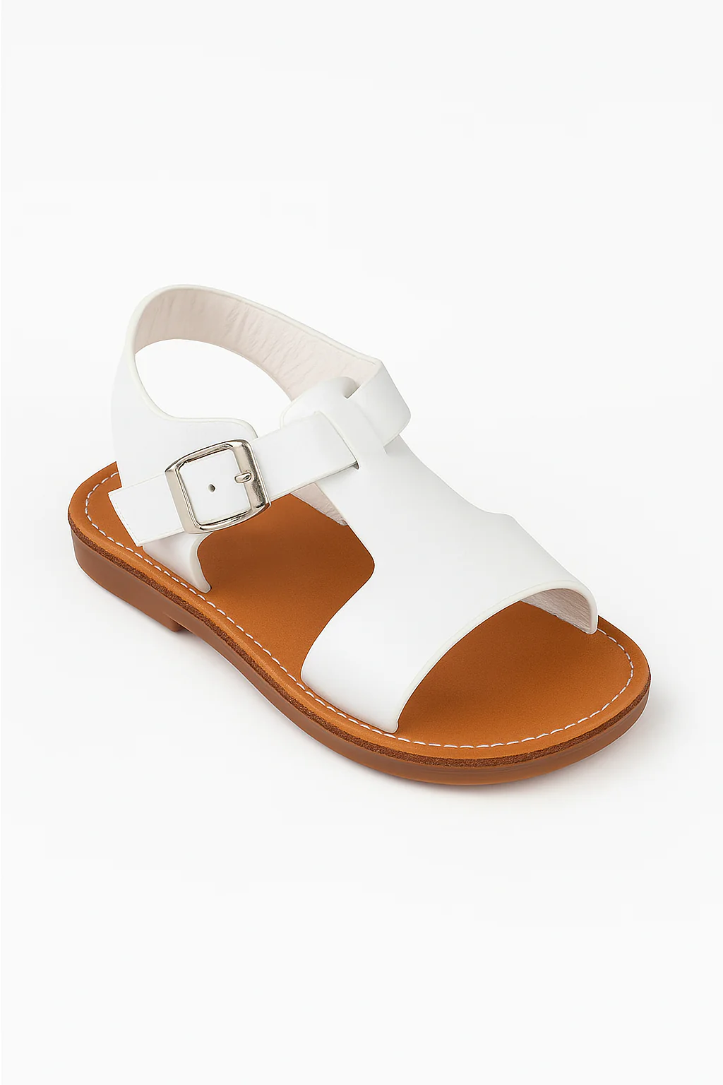 Little Girls’ T-Bar Sandal Shoes with Buckle Closure - WYATT - White