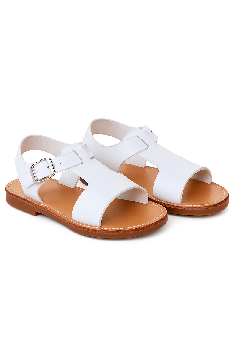 Little Girls’ T-Bar Sandal Shoes with Buckle Closure - WYATT - White - Image 3