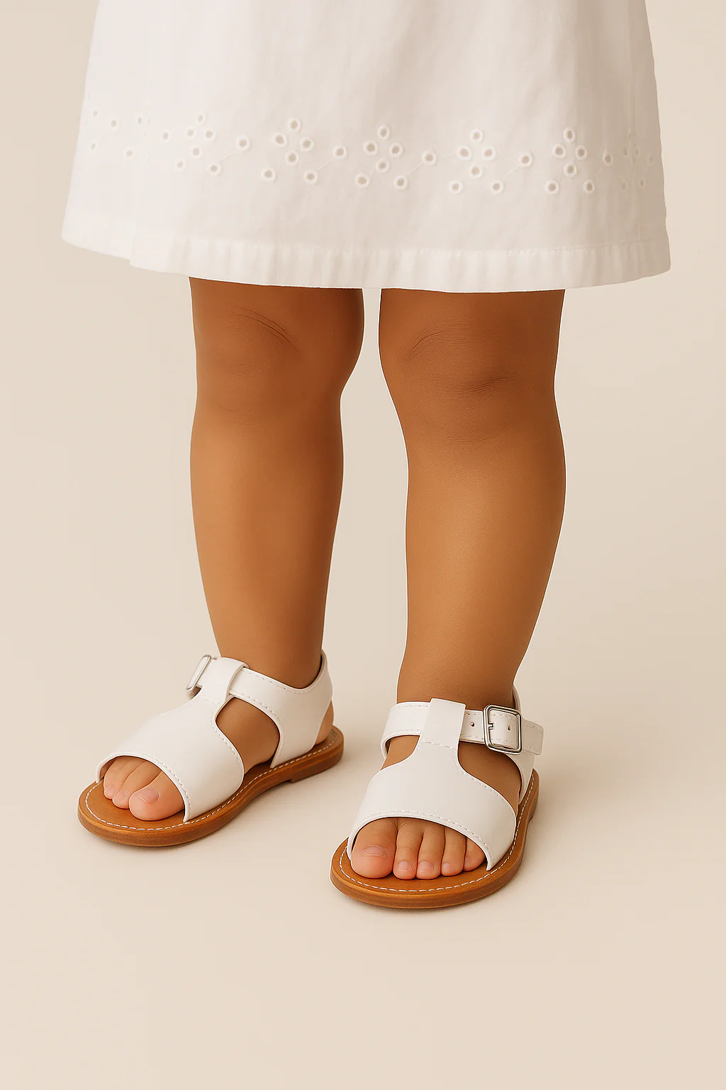 Little Girls’ T-Bar Sandal Shoes with Buckle Closure - WYATT - White - Image 4