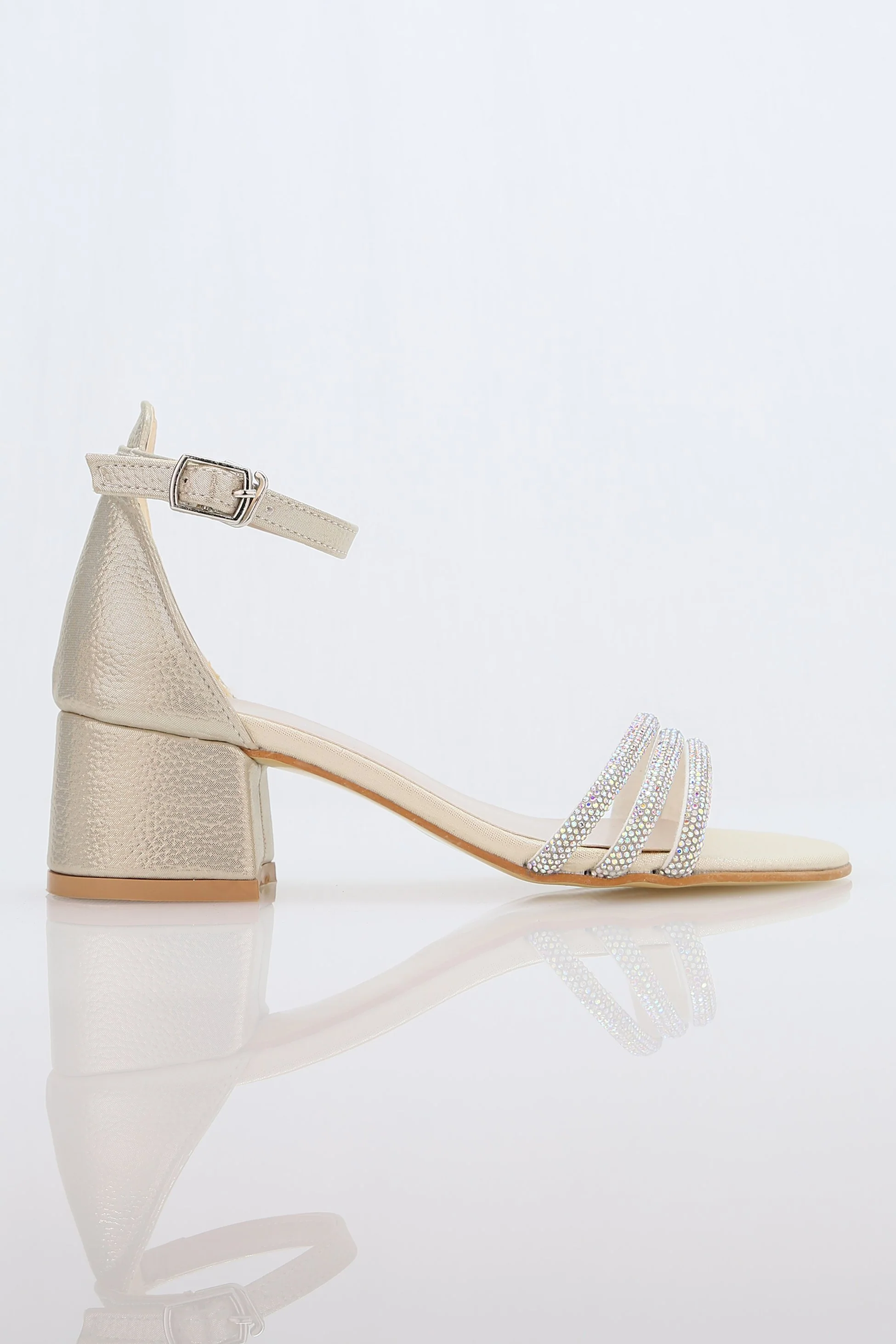 Girls' Textured Block-Heel Sandals with Rhinestone Straps - TWINKLE - Gold - Image 2