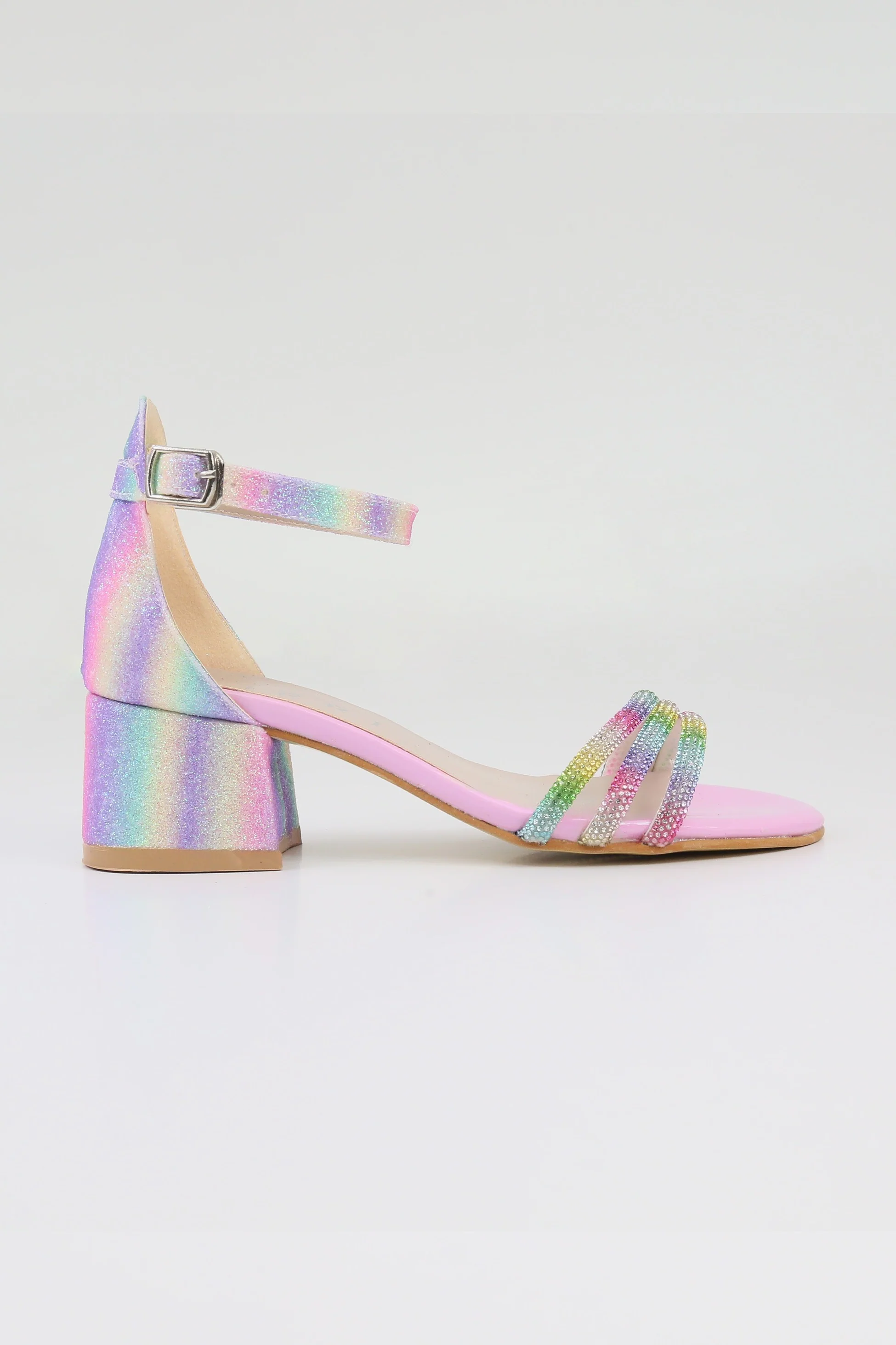 Girls' Textured Block-Heel Sandals with Rhinestone Straps - TWINKLE - Multicolour - Image 3