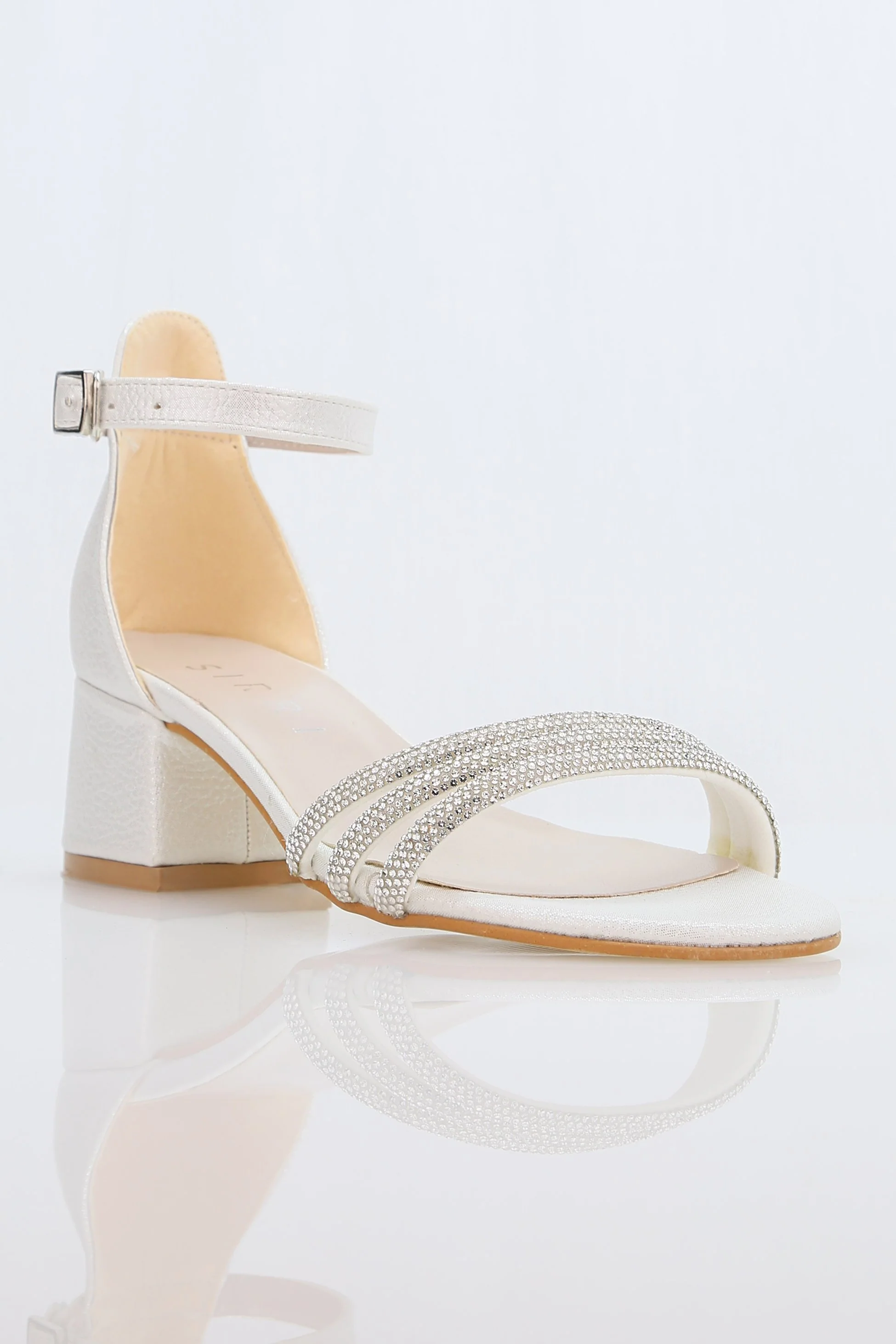 Girls' Textured Block-Heel Sandals with Rhinestone Straps - TWINKLE - White
