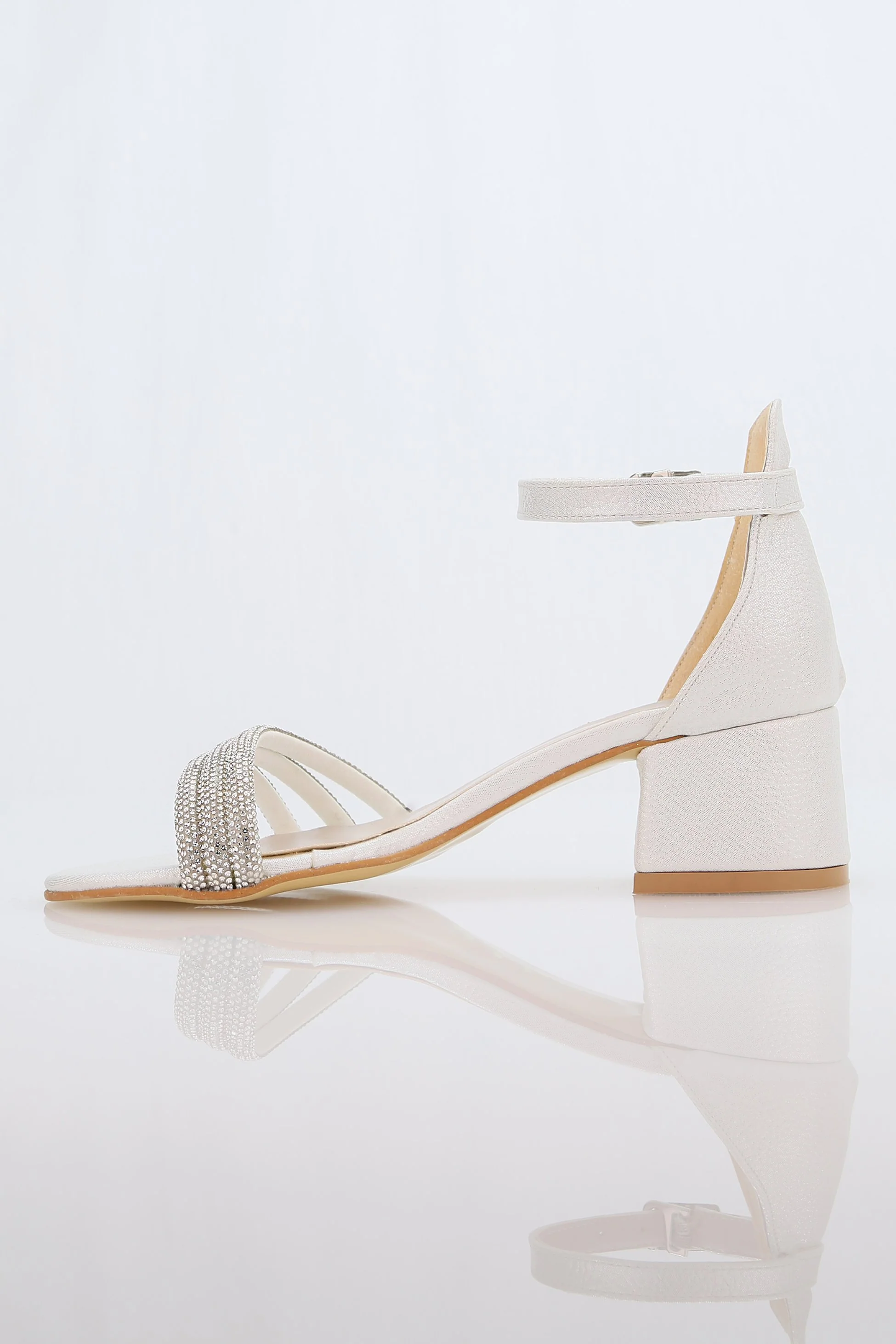 Girls' Textured Block-Heel Sandals with Rhinestone Straps - TWINKLE - White - Image 2