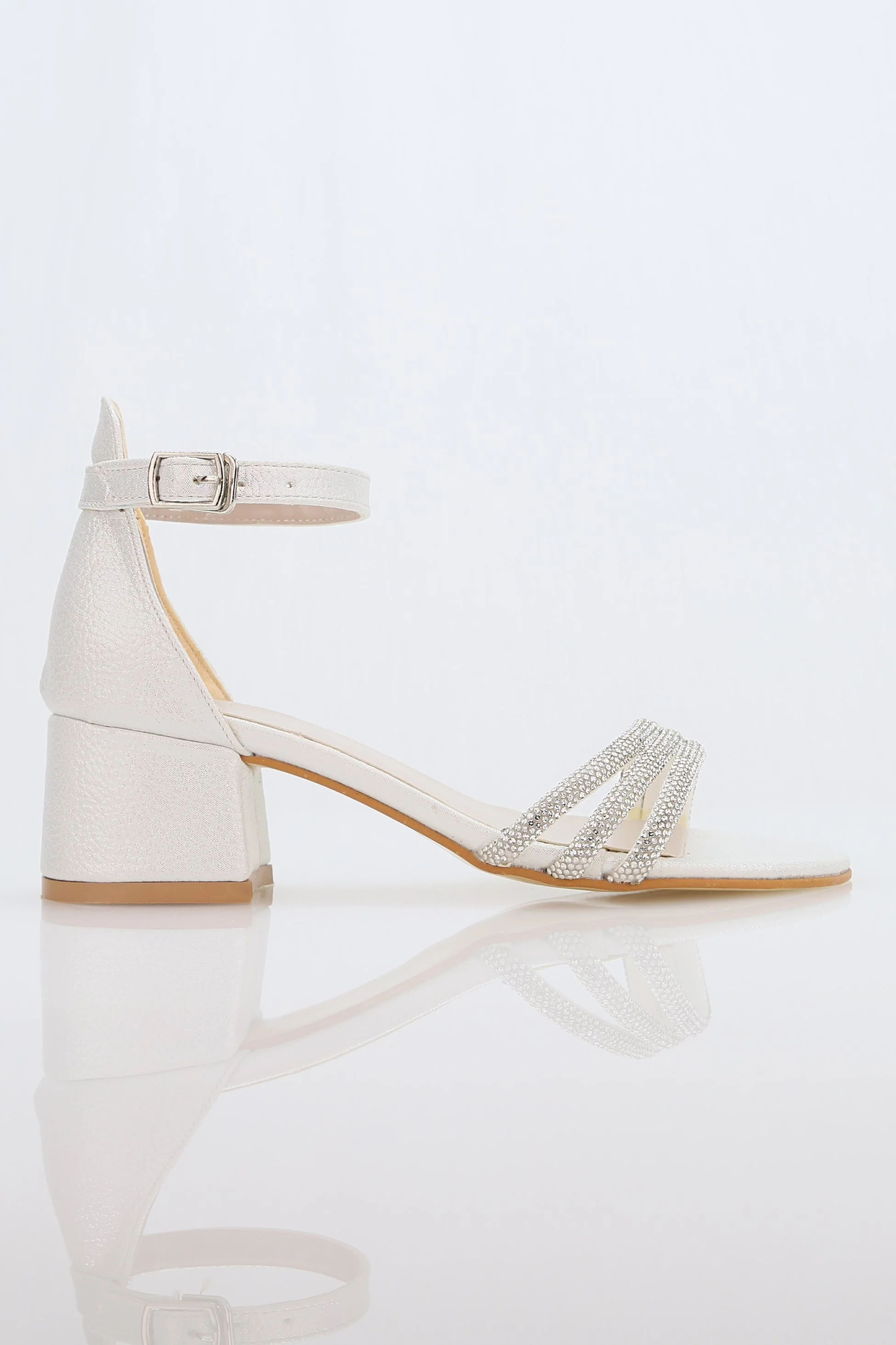 Girls' Textured Block-Heel Sandals with Rhinestone Straps - TWINKLE - White - Image 3