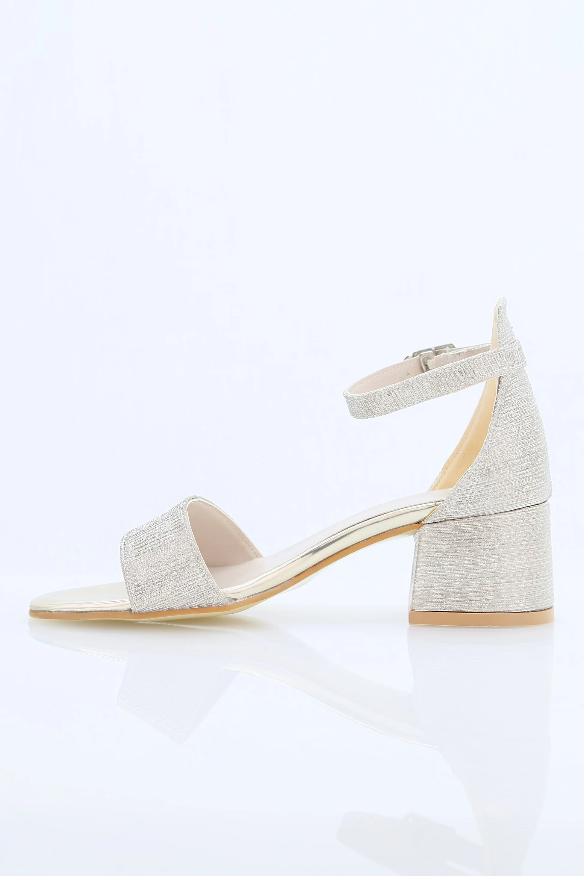 Girls Textured Silver Block Heel Sandals - JENNY - Gold - Image 3
