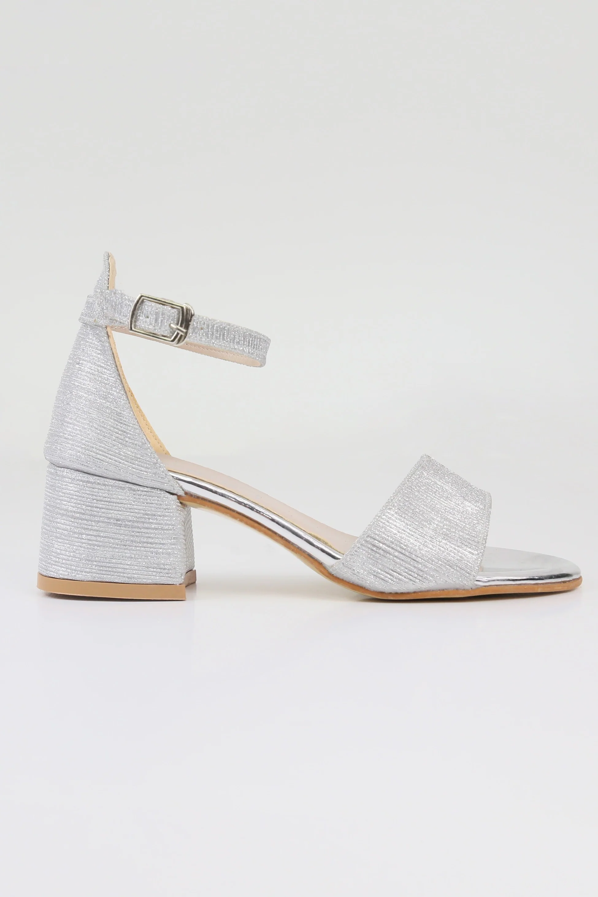 Girls Textured Silver Block Heel Sandals - JENNY - Silver - Image 5