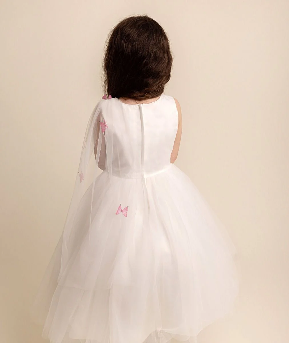 Girls Tulle Dress with Butterfly Appliques - PARIS - Pink - Image 4