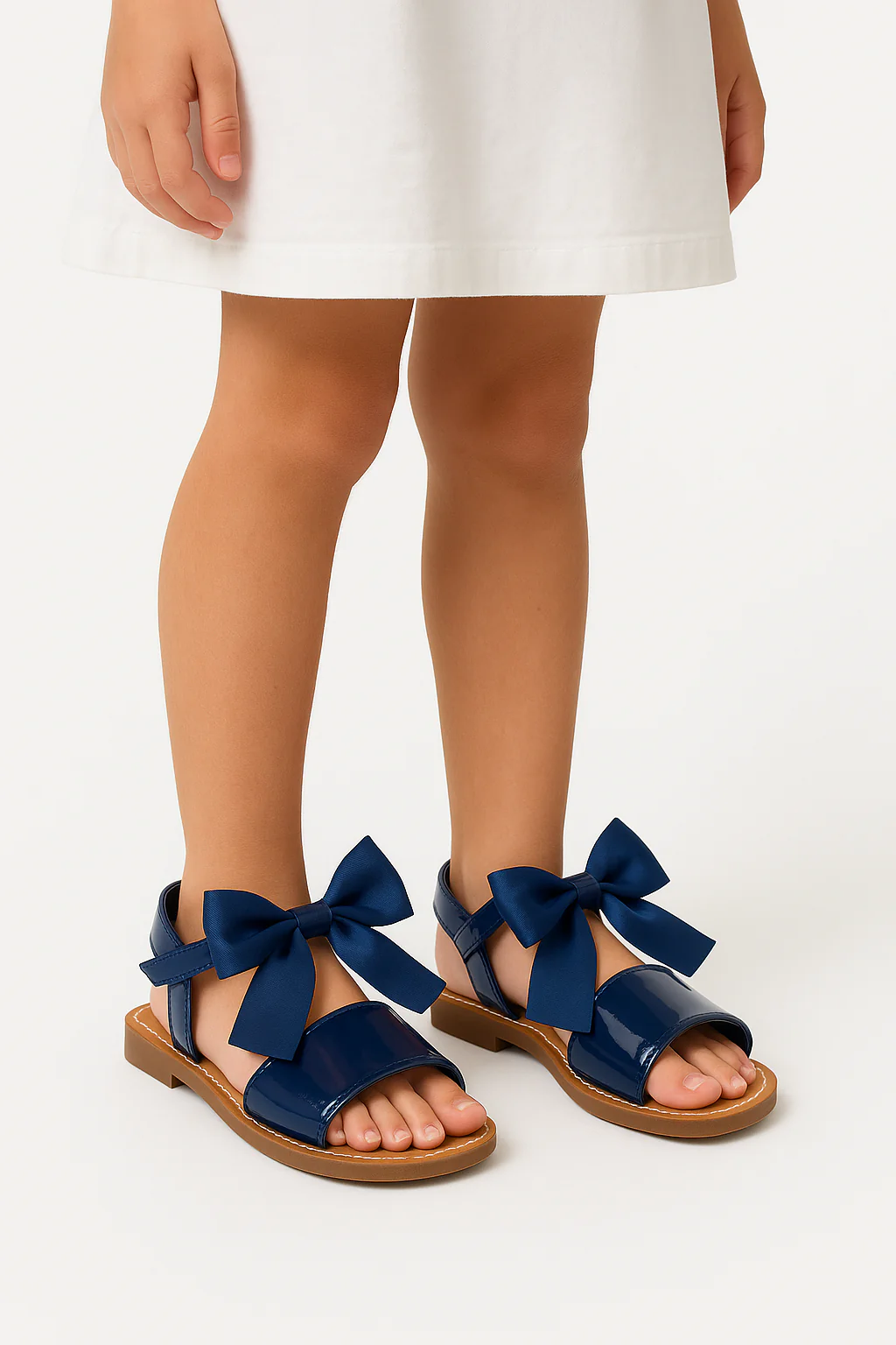 Girls Velcro Patent Bow Sandals - MARTINA - Navy Blue - Image 4