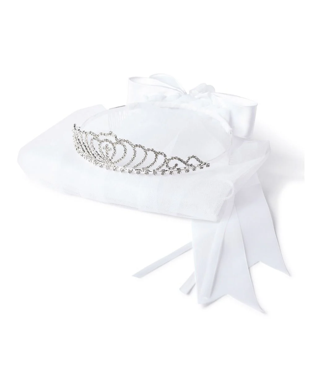 Girls' White Crystal Cross Tiara Veil - CMV802 - Image 7