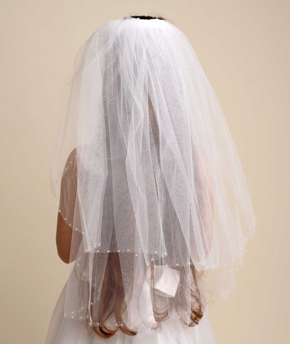 Girls' White Embellished Edge Layered Tulle Veil - VL131 - Image 3
