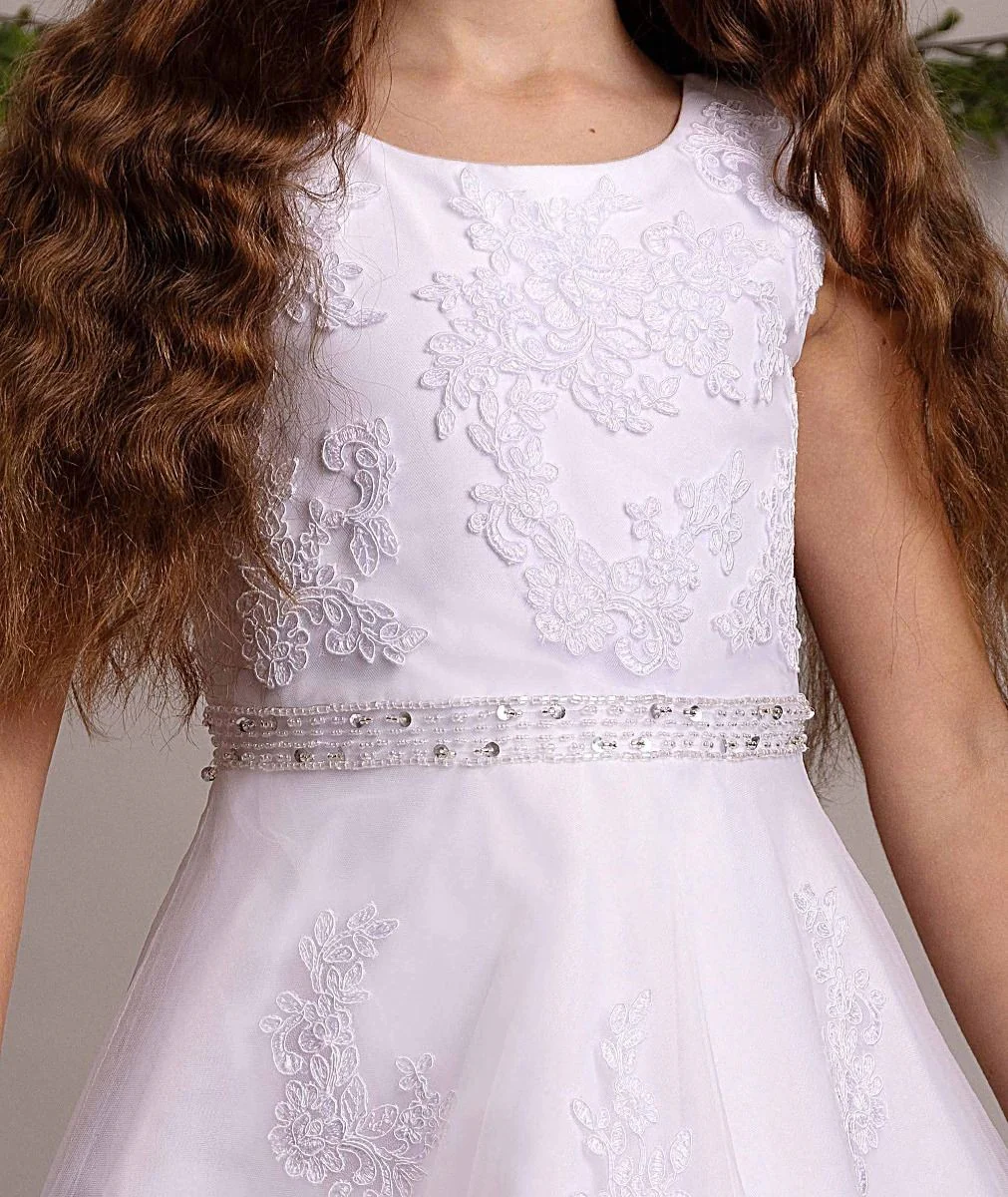 Girls White Lace & Sequin Dress – FALLON - White - Image 4