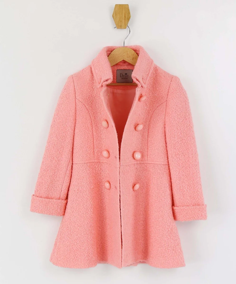 Girls Wool Double-Breasted OverCoat Set - ELIZABETH - Dark Pink - Image 4