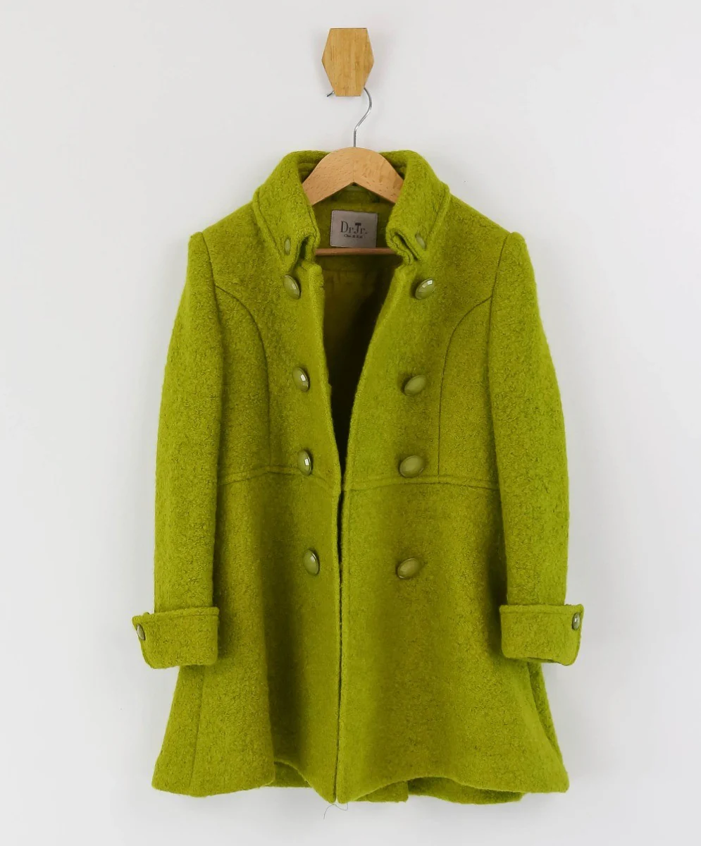 Girls Wool Double-Breasted OverCoat Set - ELIZABETH - Green - Image 4