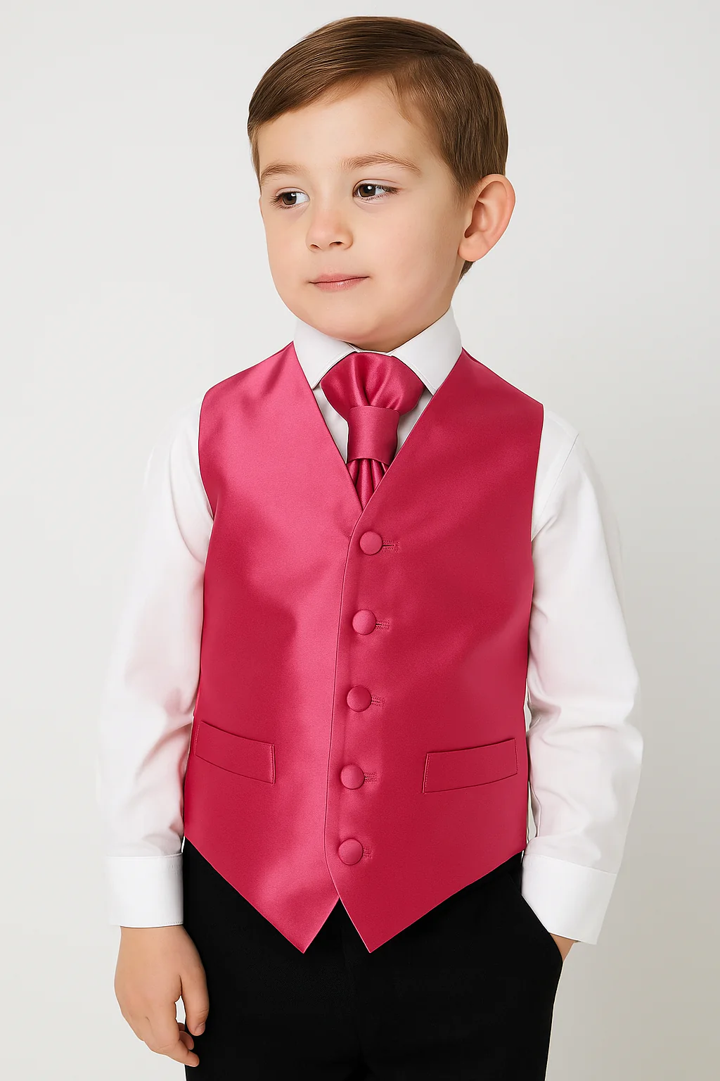 Boys Satin Waistcoat & Adjustable Cravat Set - Fuchsia
