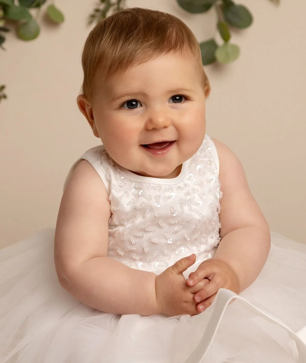 Ivory Sequin and Tulle Dress for Girls and Babies – JORJA - Ivory - Image 4