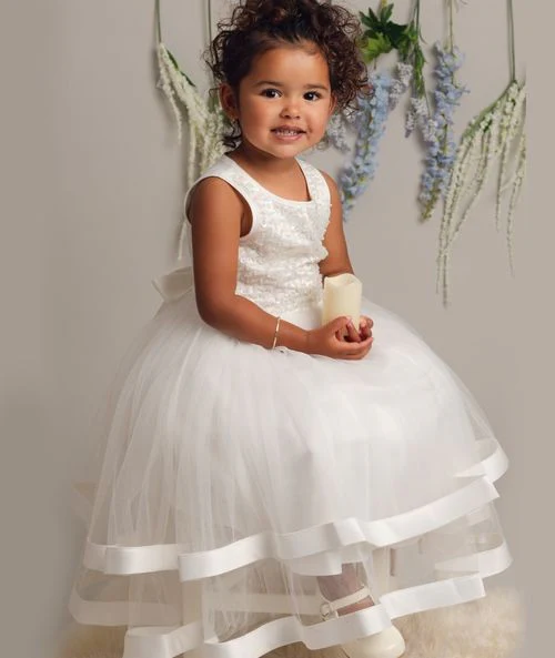 Ivory Sequin and Tulle Dress for Girls and Babies – JORJA - Ivory - Image 6