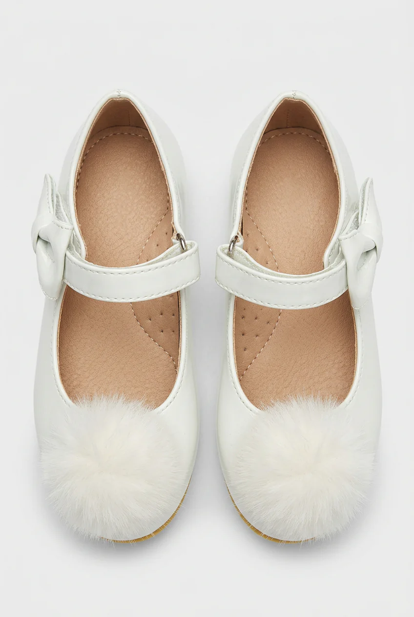 Little Girls Patent Pom Pom Mary Jane Shoes - White - Image 2