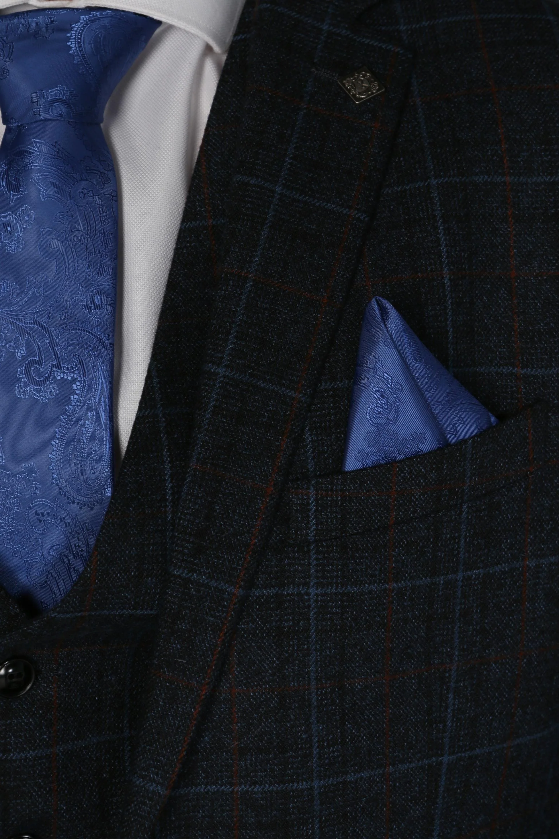 Men's Windowpane Tailored Fit Suit- HARVEY - Navy Blue - Image 10