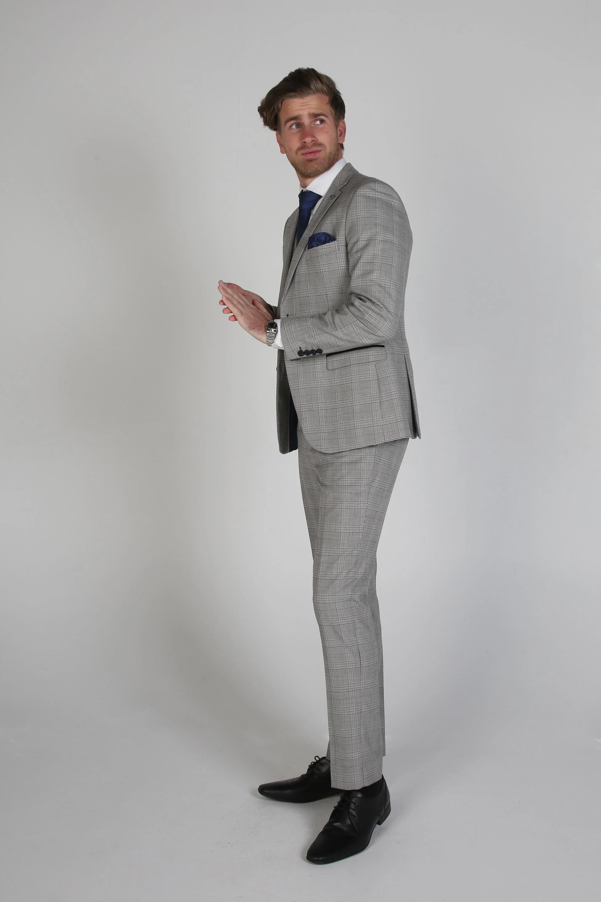 Men's Windowpane Tweed Check Suit Jacket - HUGO - Grey - Image 3