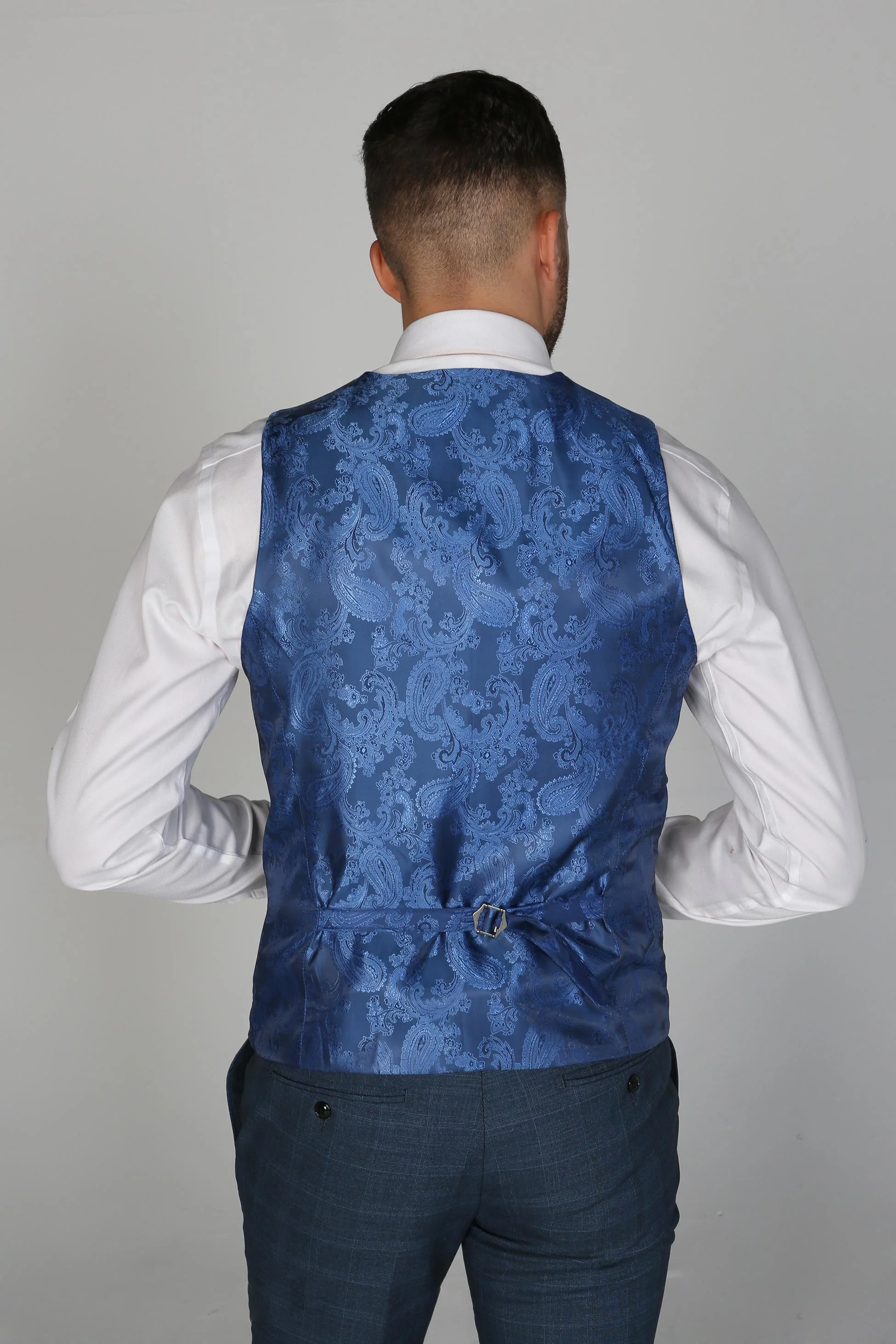 Men’s Check Navy Waistcoat - VICEROY - Navy Blue - Image 2