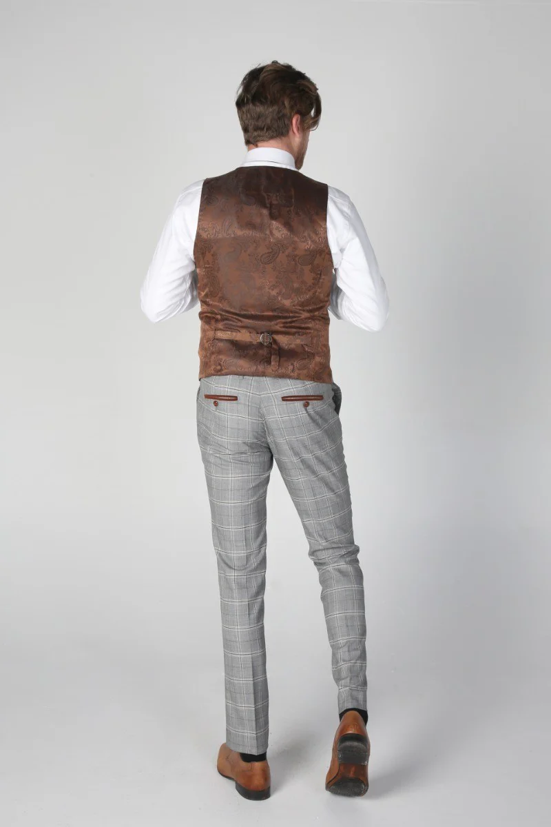 Men's Windowpane Check Grey Trousers - FRANCIS - Grey - Image 4