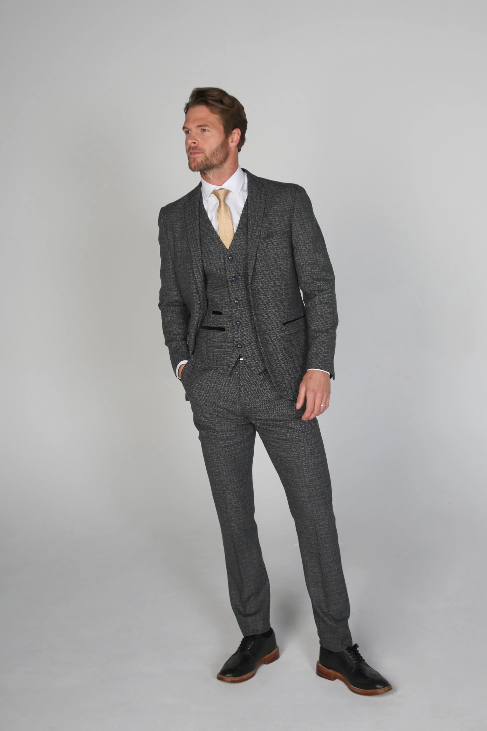 Men's Tweed-Like Tailored Fit Formal Suit - RALPH - Grey - Image 4