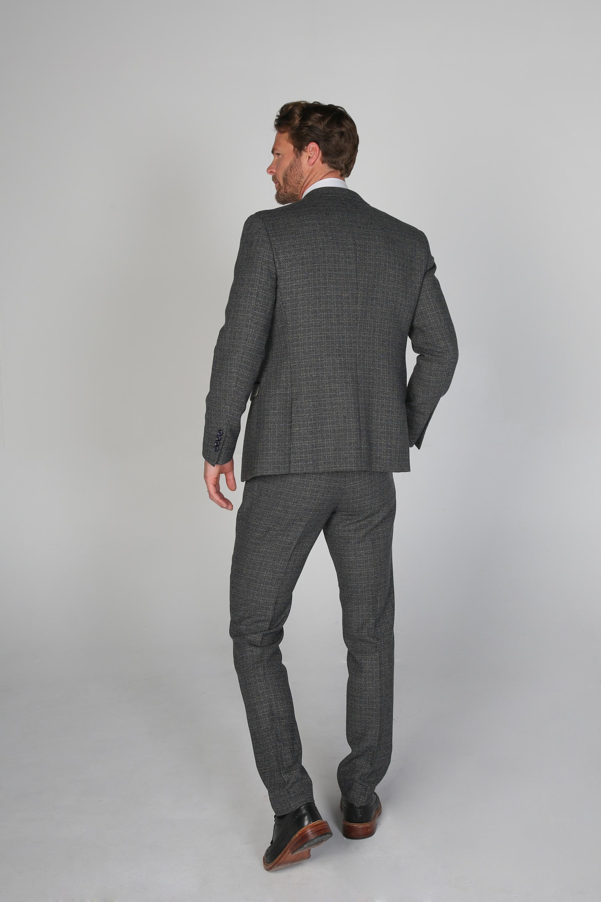 Men's Tweed-Like Tailored Fit Formal Suit - RALPH - Grey - Image 5