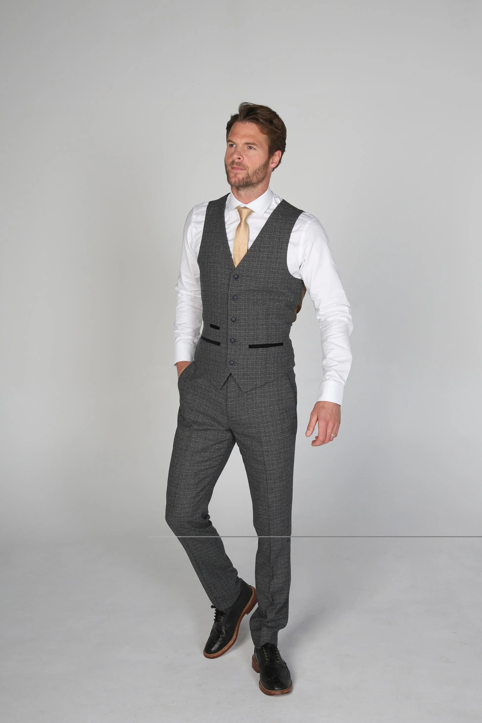 Men's Tweed-Like Tailored Fit Formal Suit - RALPH - Grey - Image 6