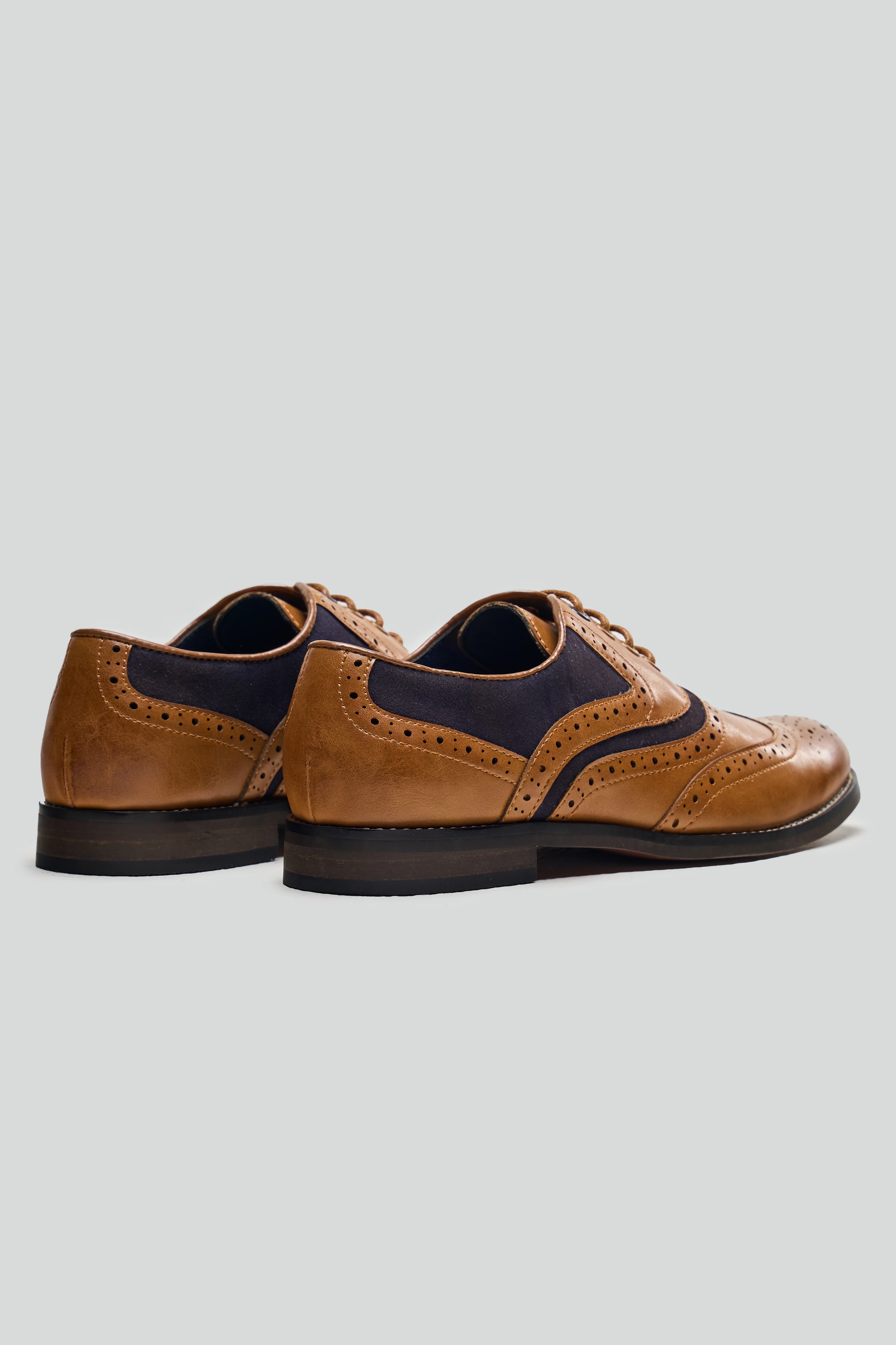 Men's Lace Up Oxford Brogue Dress Shoes - Russel - Tan Navy - Image 4