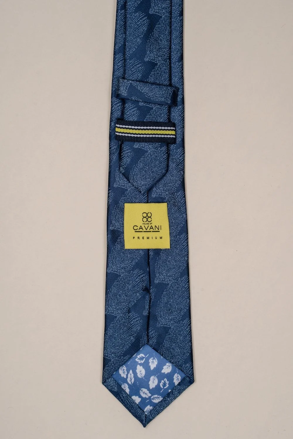 Men's Leaf Pattern Blue Tie - Dark Blue - Image 3