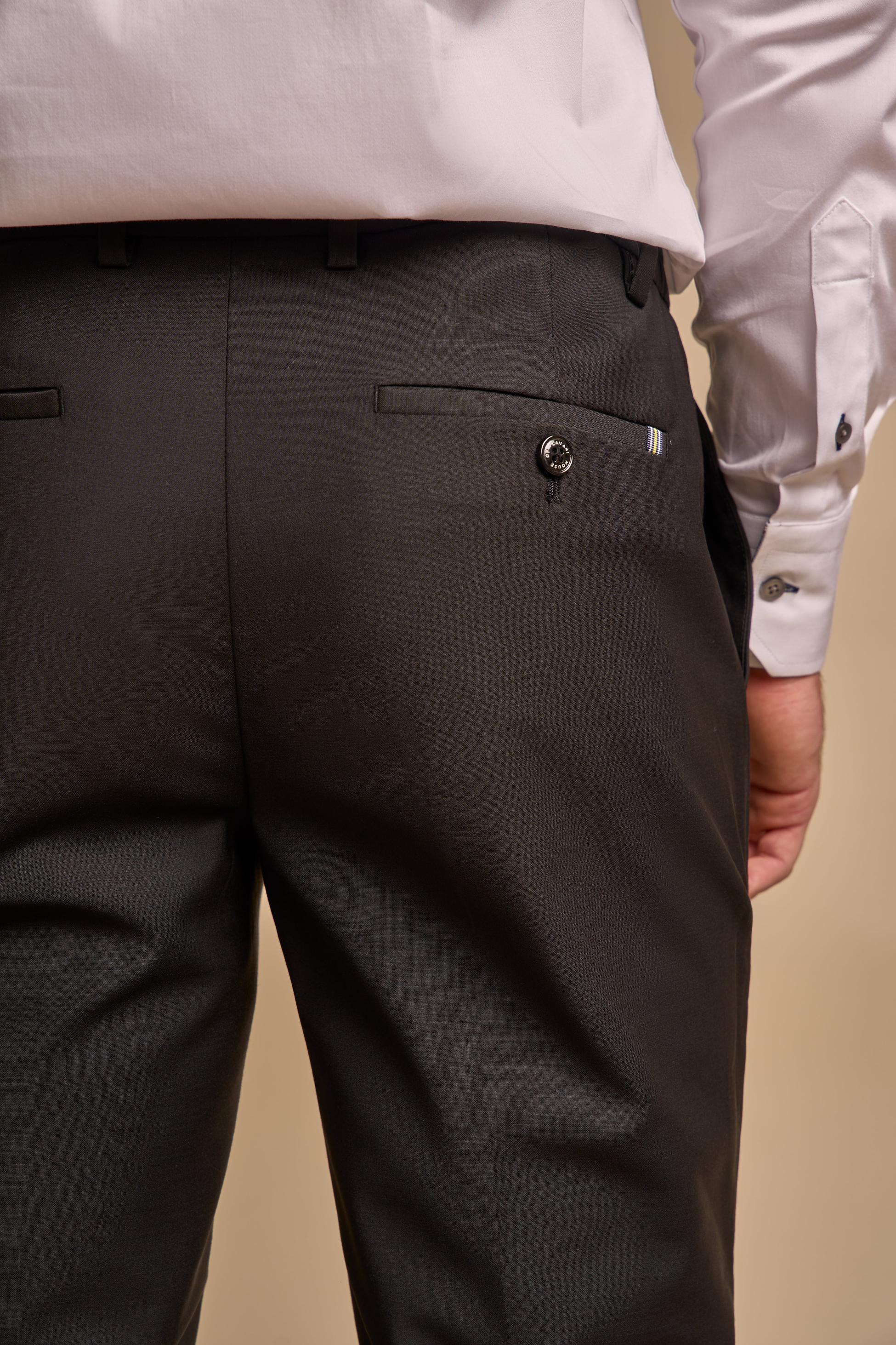 Men's Slim Fit Bi-Stretch Wool Blend Trousers - AMADEUS - Black - Image 5
