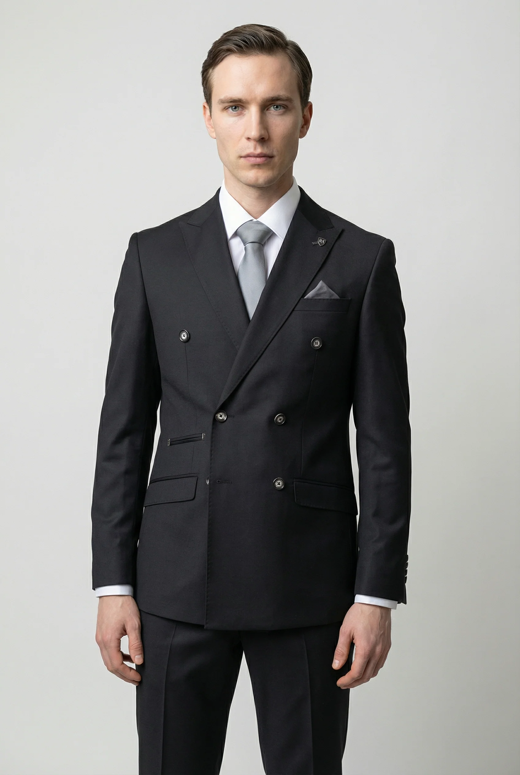 Men’s 2 Piece Double Breasted Formal Suit - CARSON BLACK - Image 3