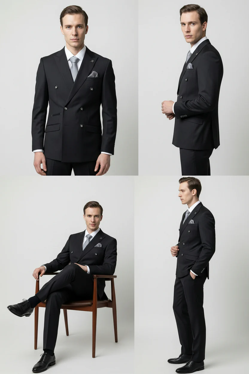Men’s 2 Piece Double Breasted Formal Suit - CARSON BLACK - Image 5