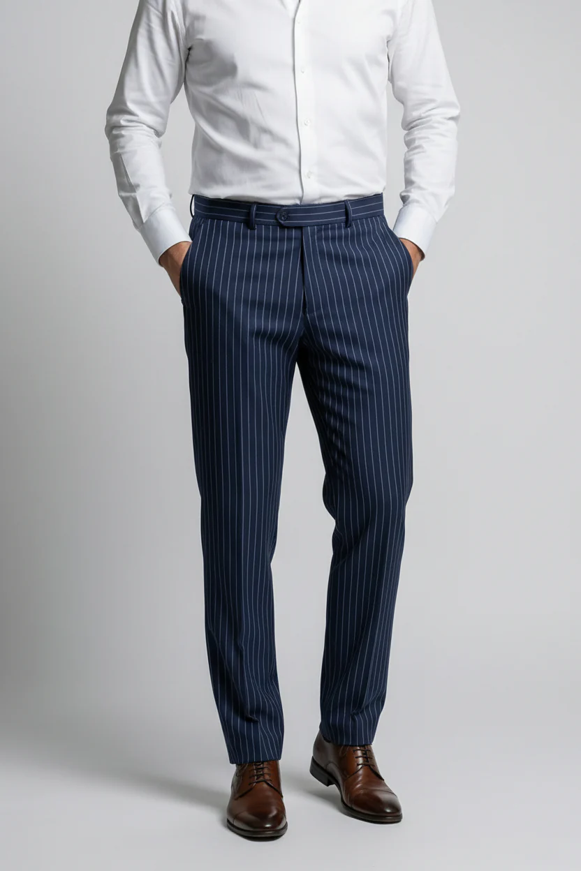 Men’s 2 Piece Double Breasted Pinstripe Suit - EVAN NAVY - Image 6