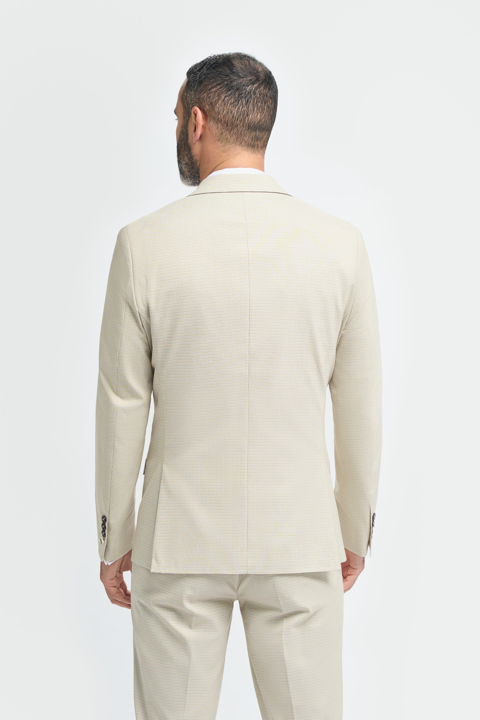 Men’s 3-Piece Beige Cotton Microcheck Suit - Hampton - Image 3