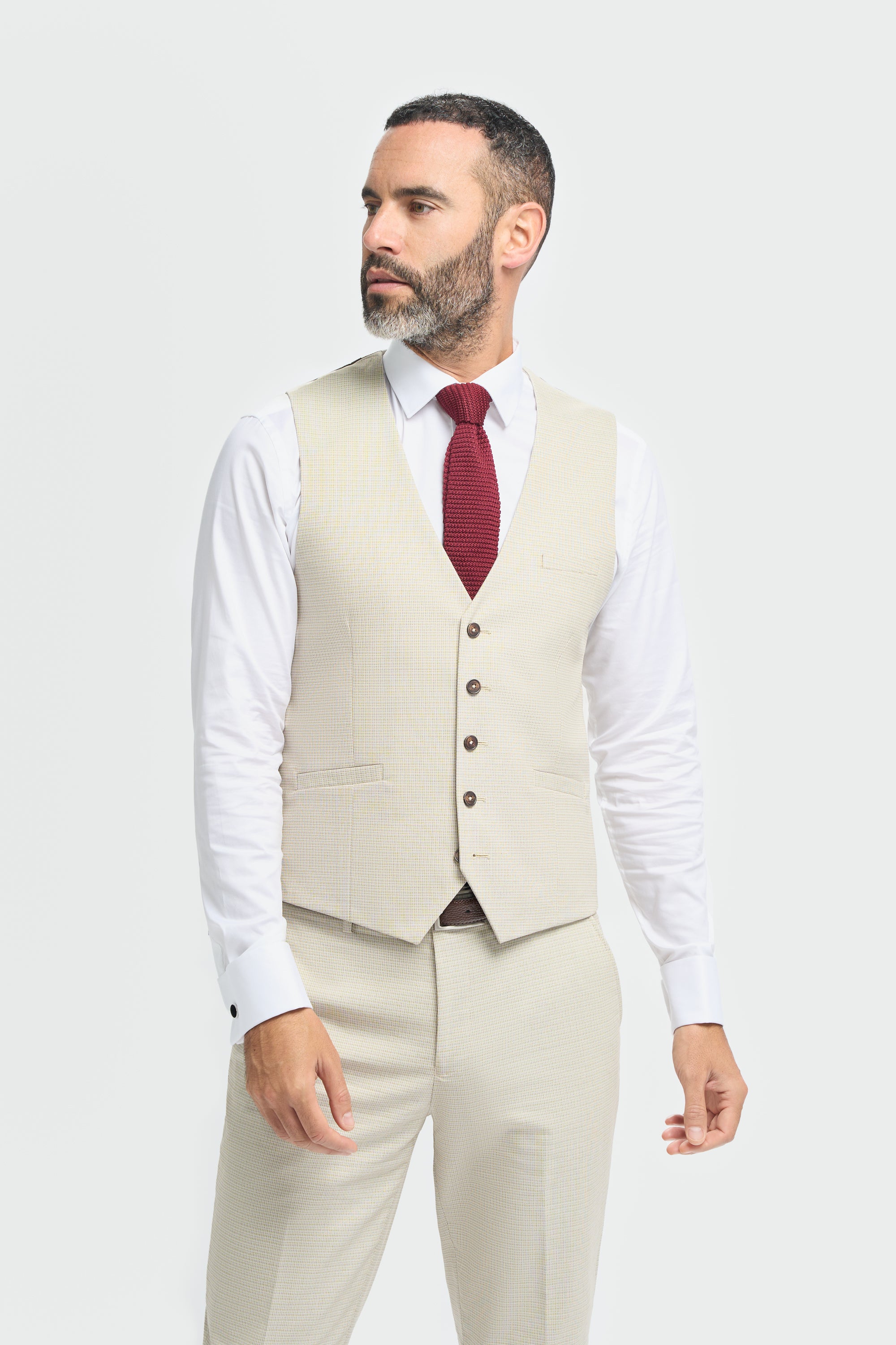 Men’s 3-Piece Beige Cotton Microcheck Suit - Hampton - Image 5