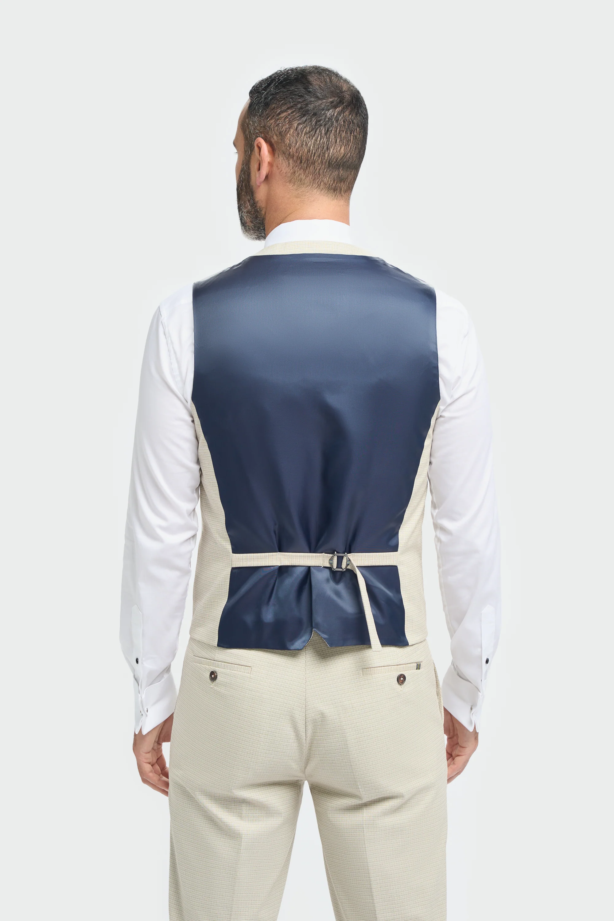 Men’s 3-Piece Beige Cotton Microcheck Suit - Hampton - Image 7