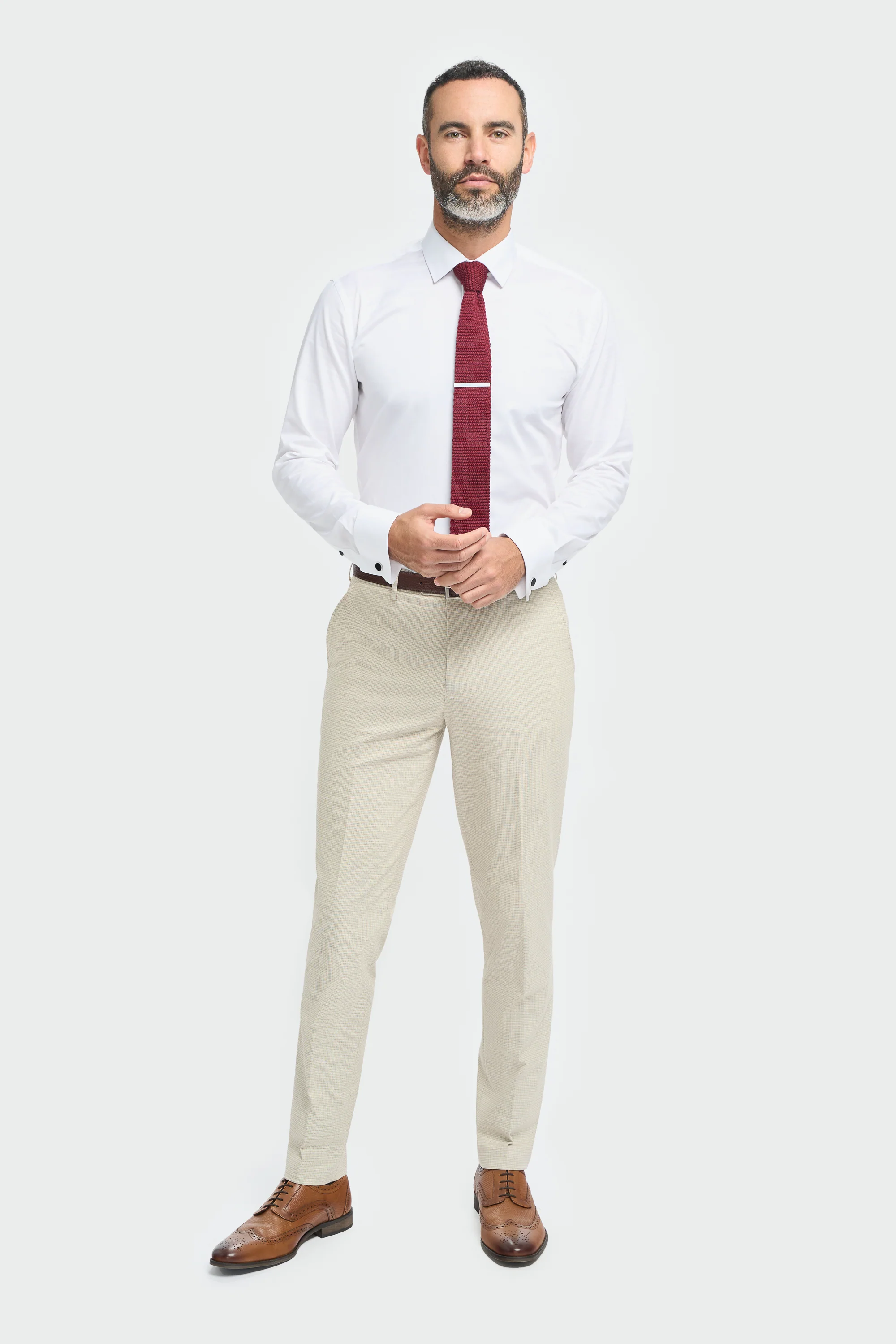Men’s 3-Piece Beige Cotton Microcheck Suit - Hampton - Image 8