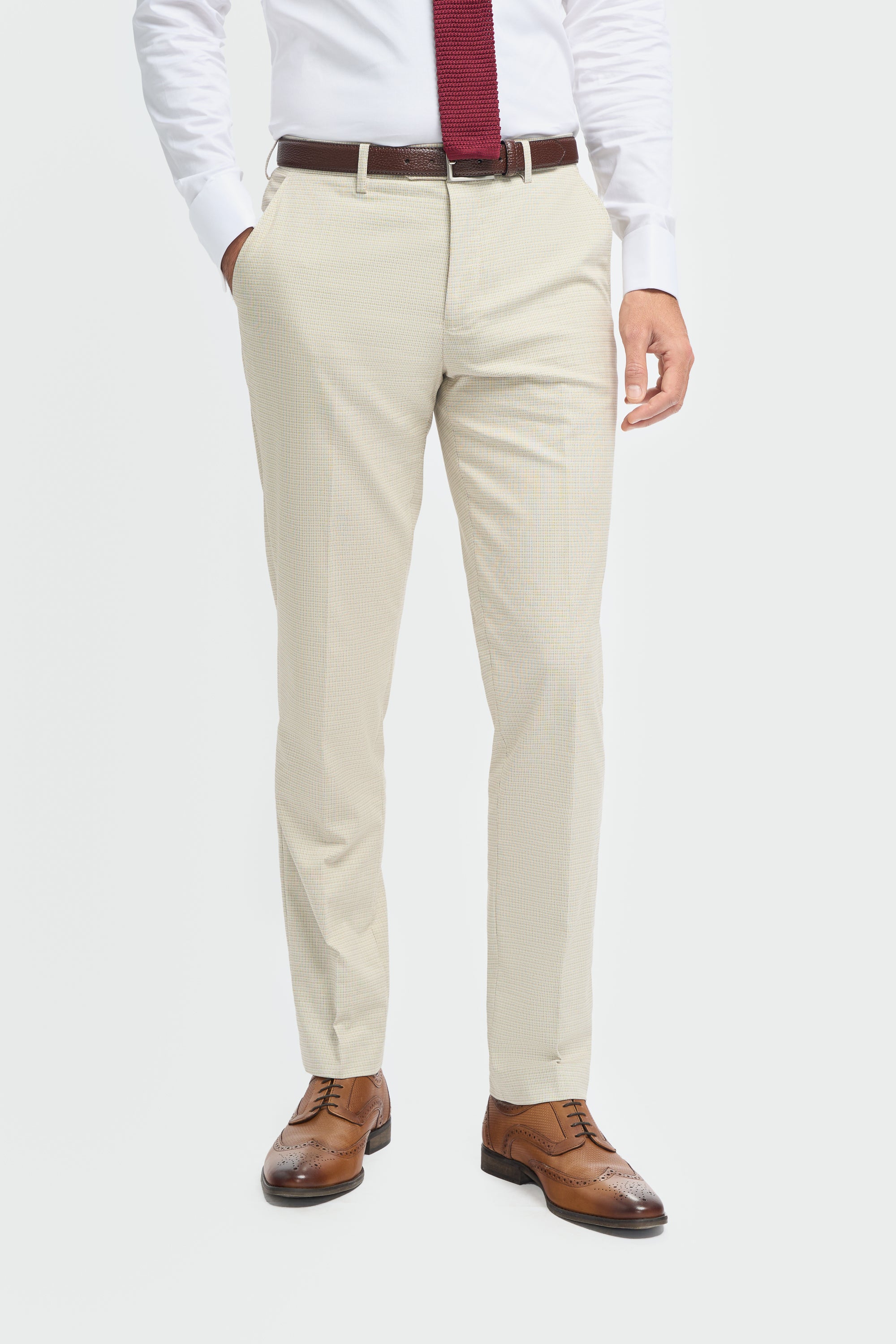 Men’s 3-Piece Beige Cotton Microcheck Suit - Hampton - Image 9