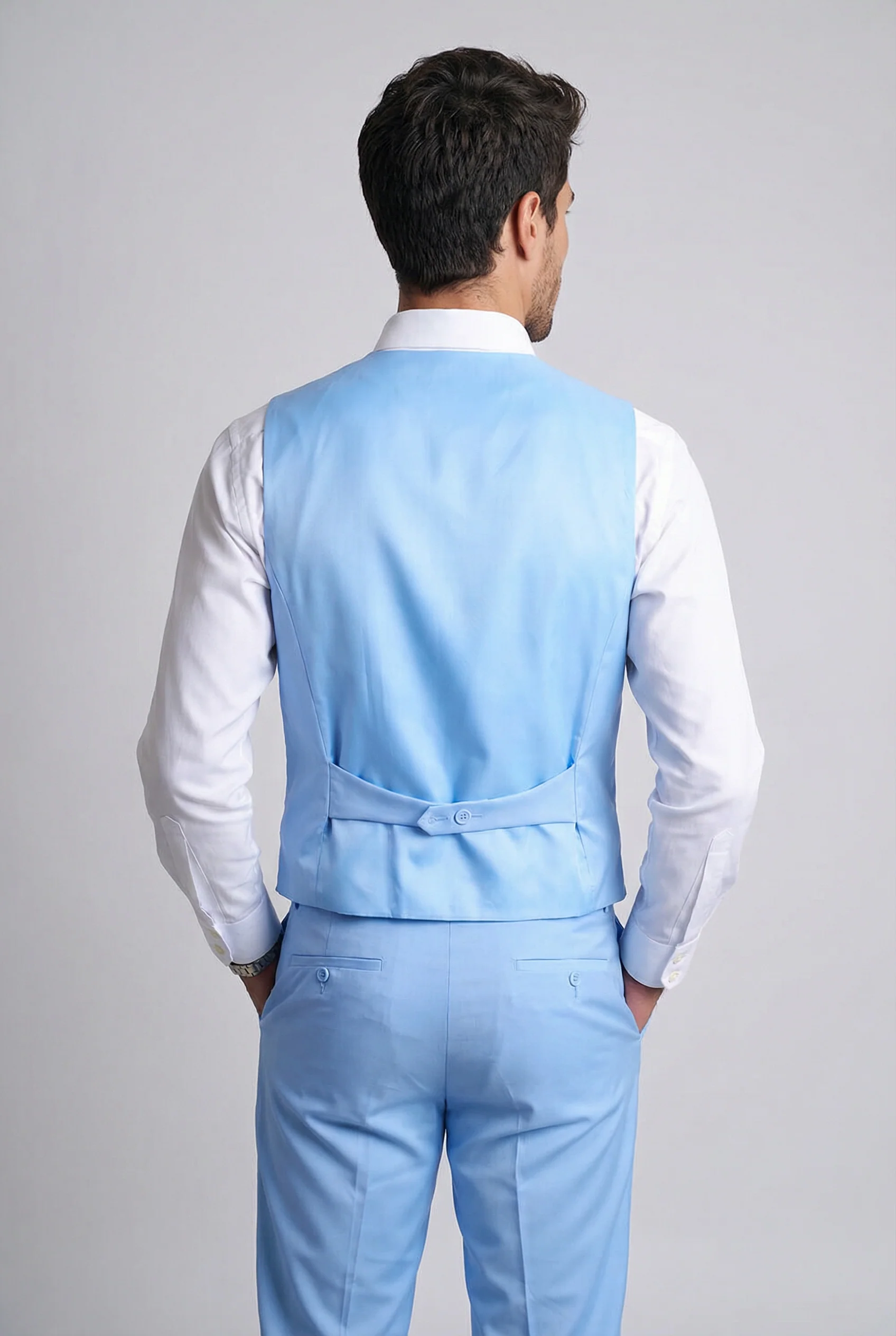Men’s 3-Piece Formal Suit with Double Breasted Waistcoat - Karter - Pale Blue - Image 6