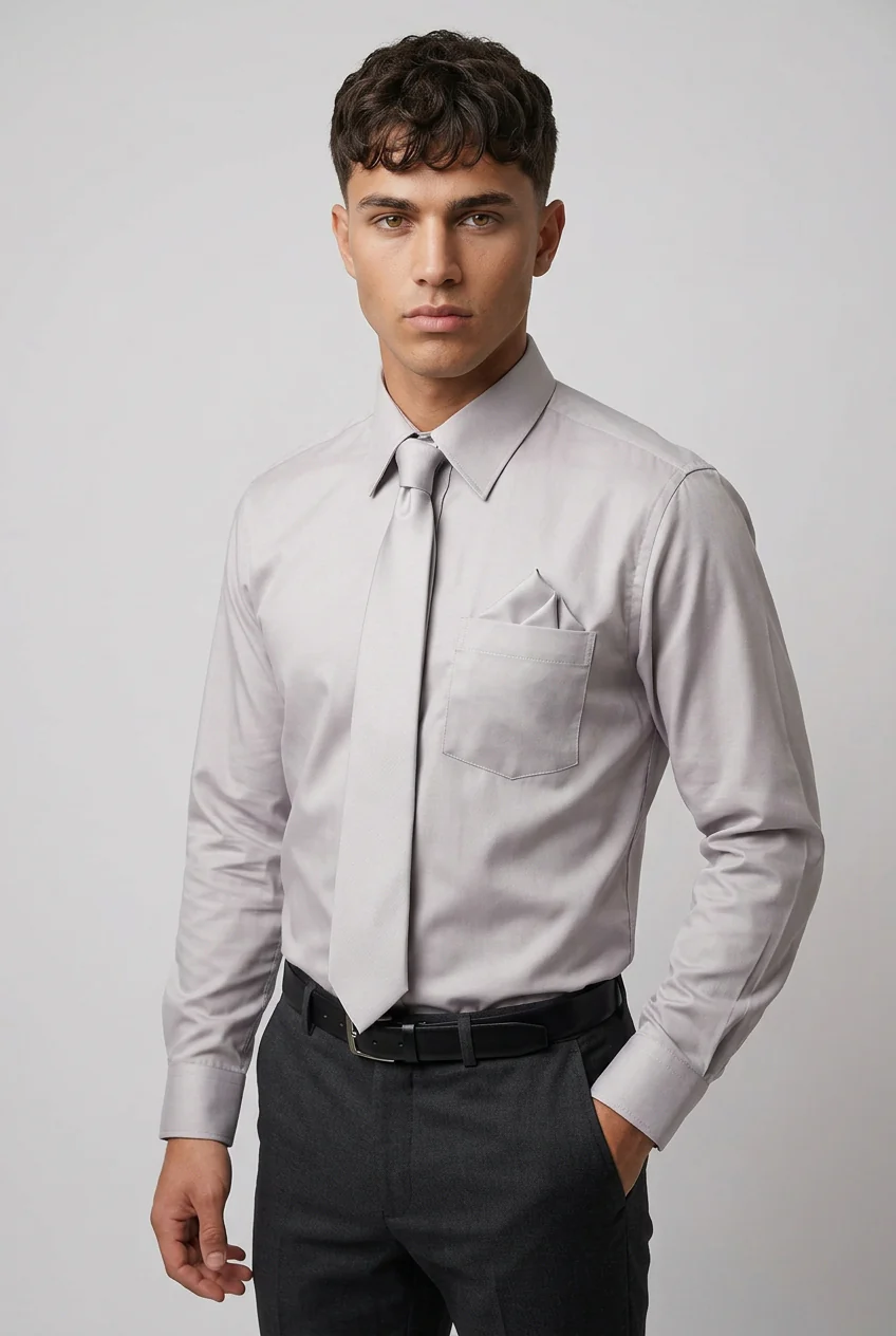 Men’s 3-Piece Long Sleeve Formal Shirt Set - Brunella - Grey